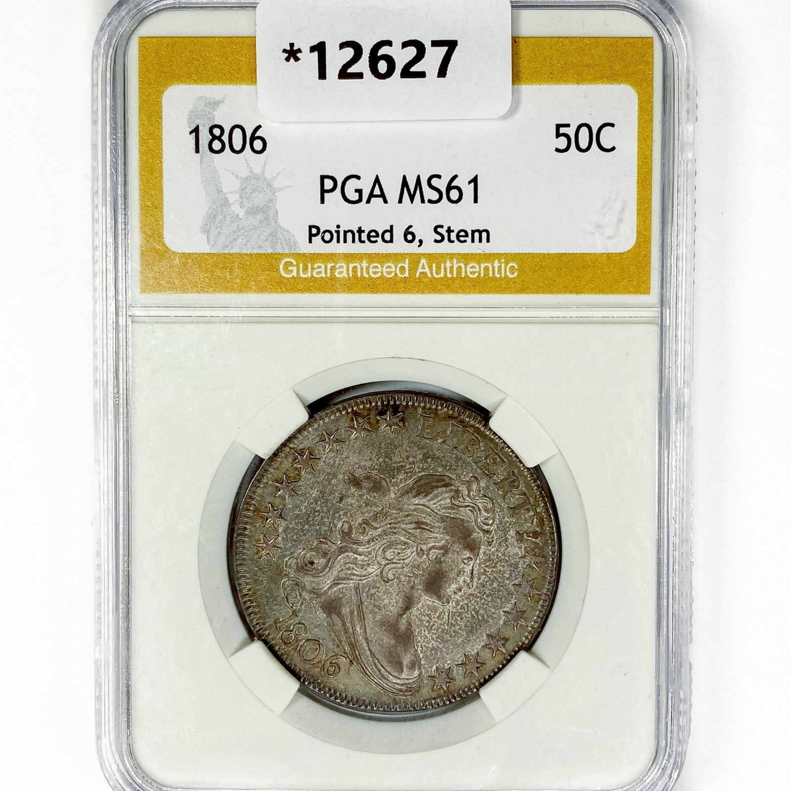 1806 Draped Bust Half Dollar PGA MS61 Pointed 6, (1 of 2)