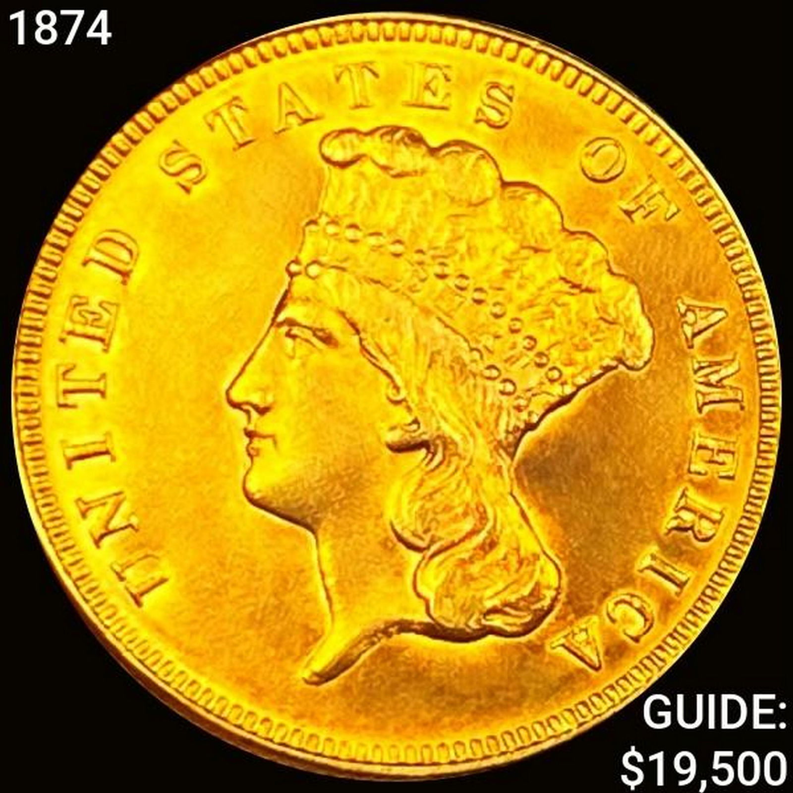 1874 $3 Gold Piece GEM BU (1 of 2)