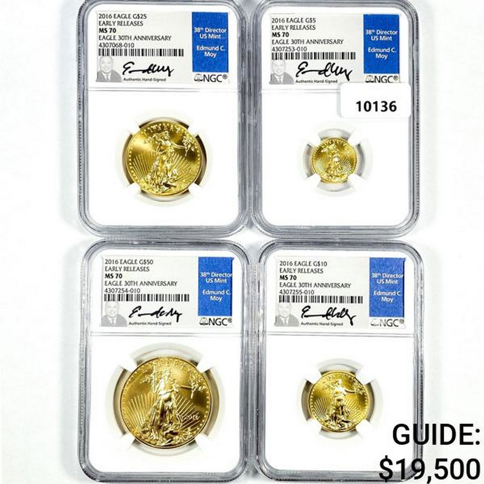 2016 AGE Set Signed Moy $5 $10 $25 $50 NGC MS70 (1 of 2)