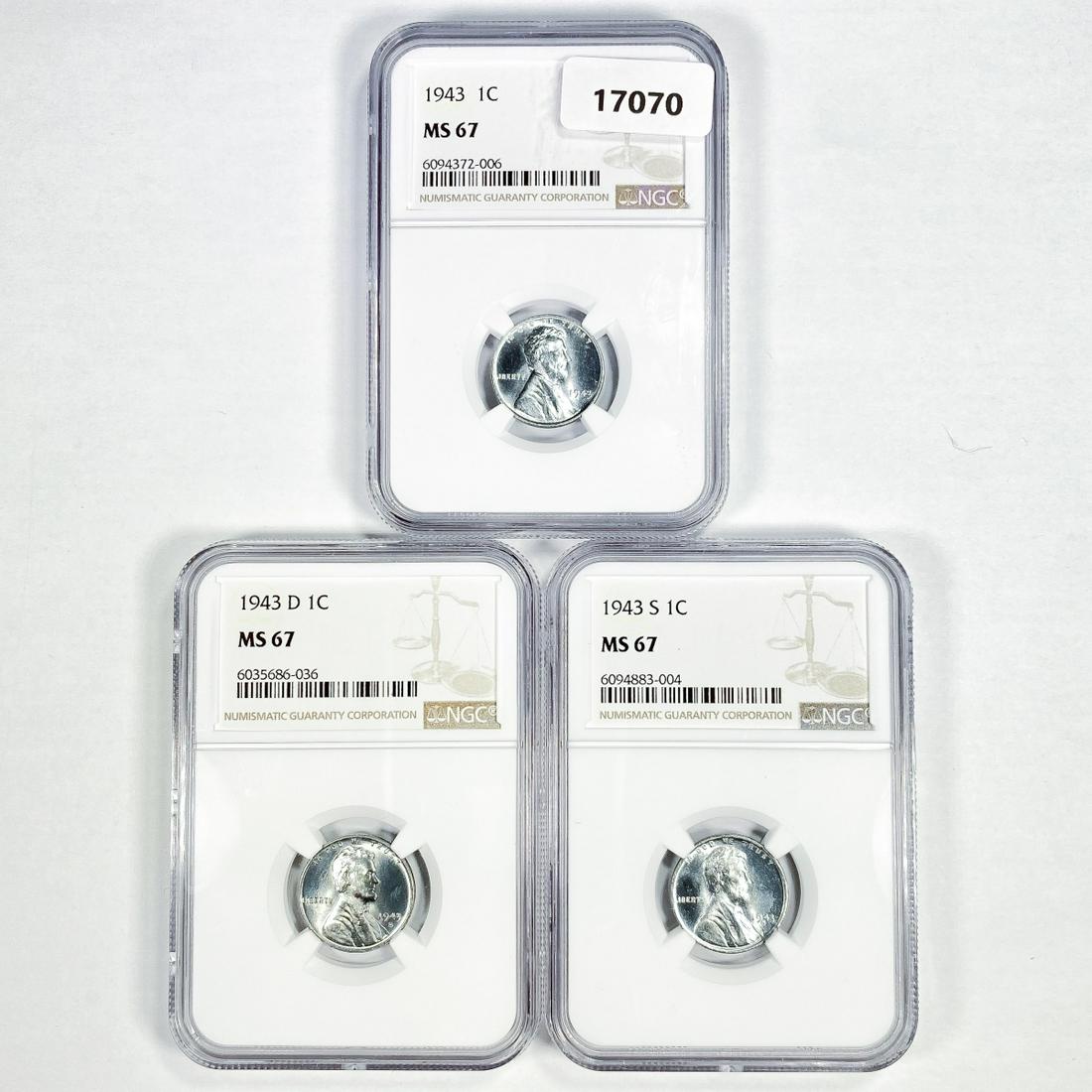1943 Set (3) Wheat Cent NGC MS67 (1 of 2)