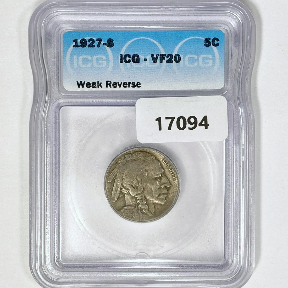 1927-S Buffalo Nickel ICG VF20 Weak Rev. (1 of 2)
