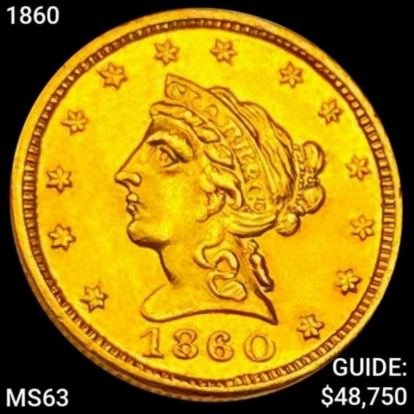 1860 CLARK & GRUBER QUARTER EAGLE CHOICE BU (1 of 2)