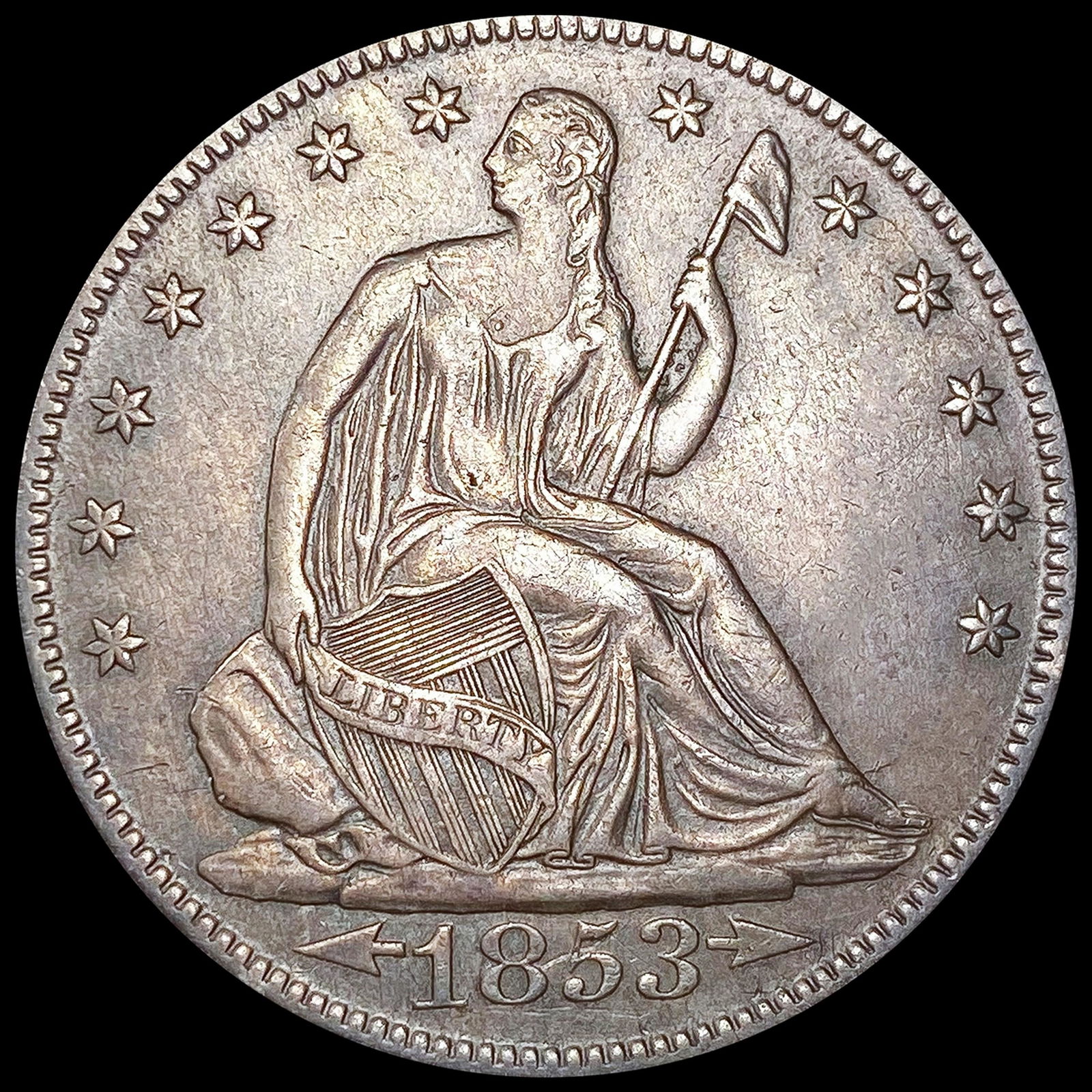 1853-O Arws & Rays Seated Liberty Half Dollar UNC (1 of 2)