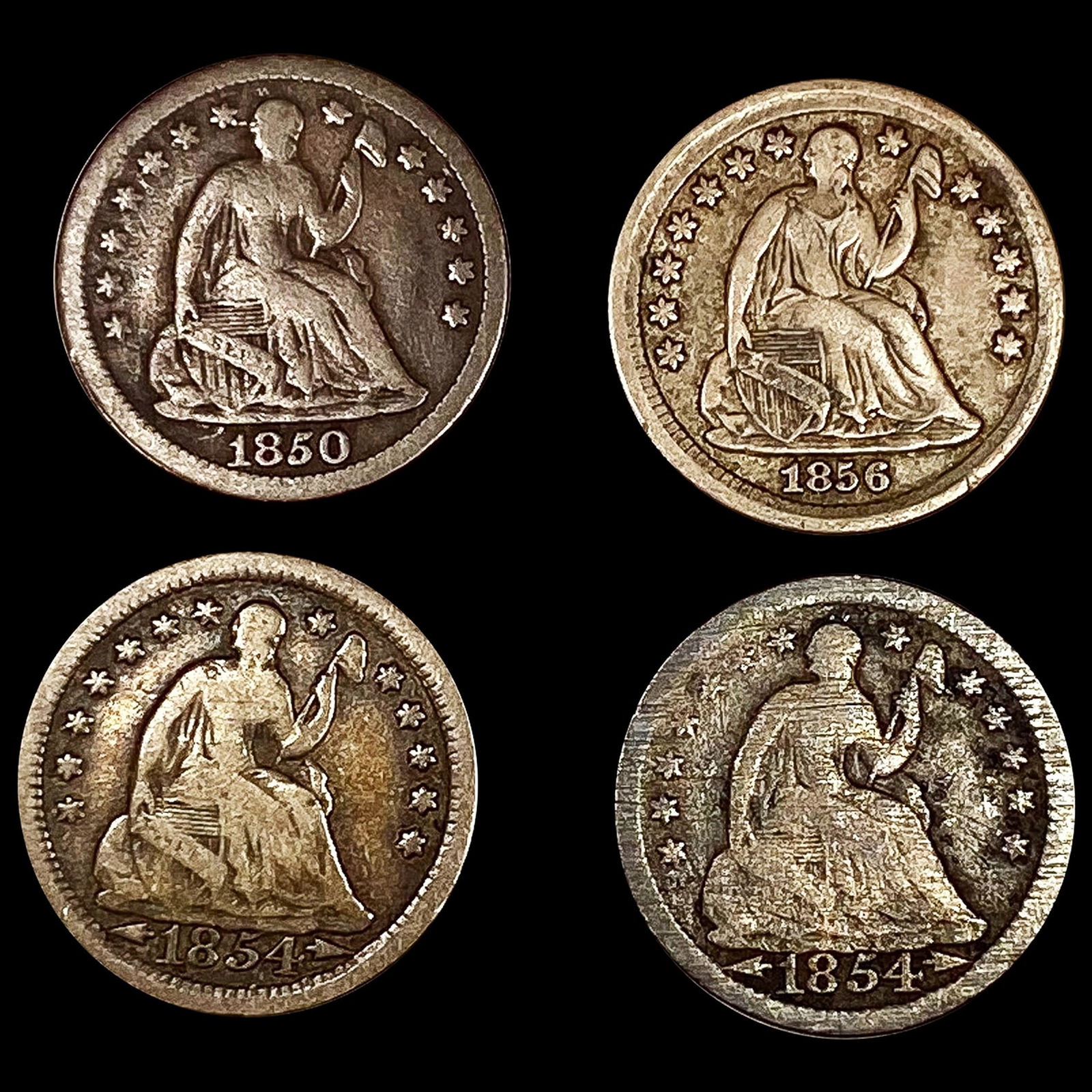 1850's (4) Seated Half Dimes 1850 (2) 1854 1856 (1 of 2)