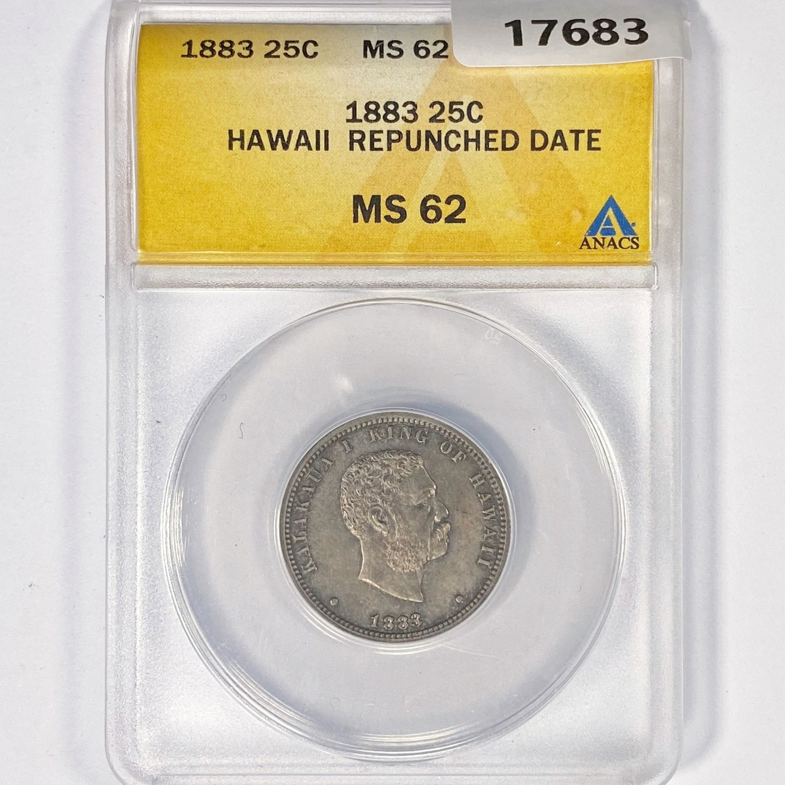 1883 Hawaii 25C ANACS MS62 Repunched Date (1 of 2)