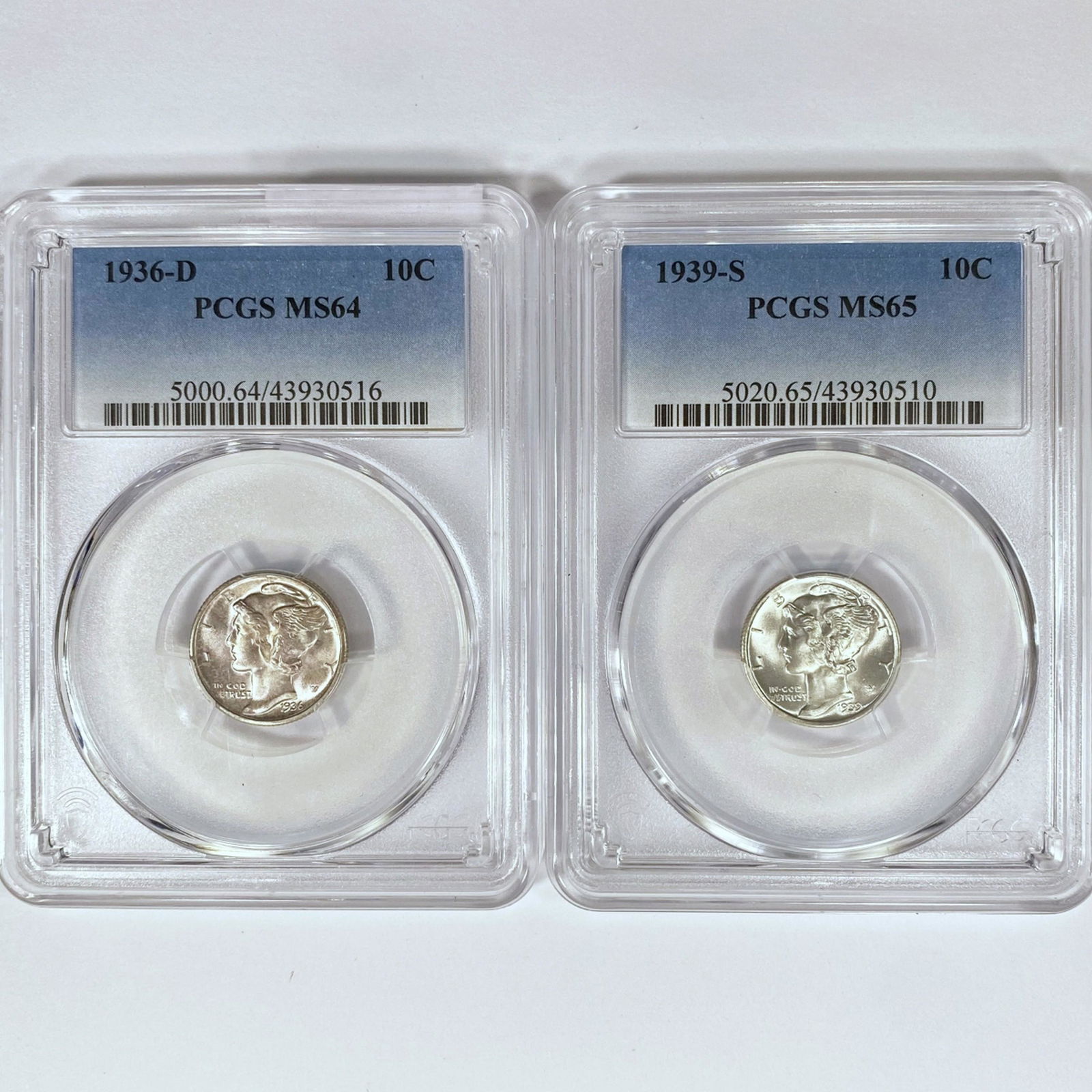 1936-D, 1939-S Set (2) Mercury Silver Dime PCGS MS (1 of 2)