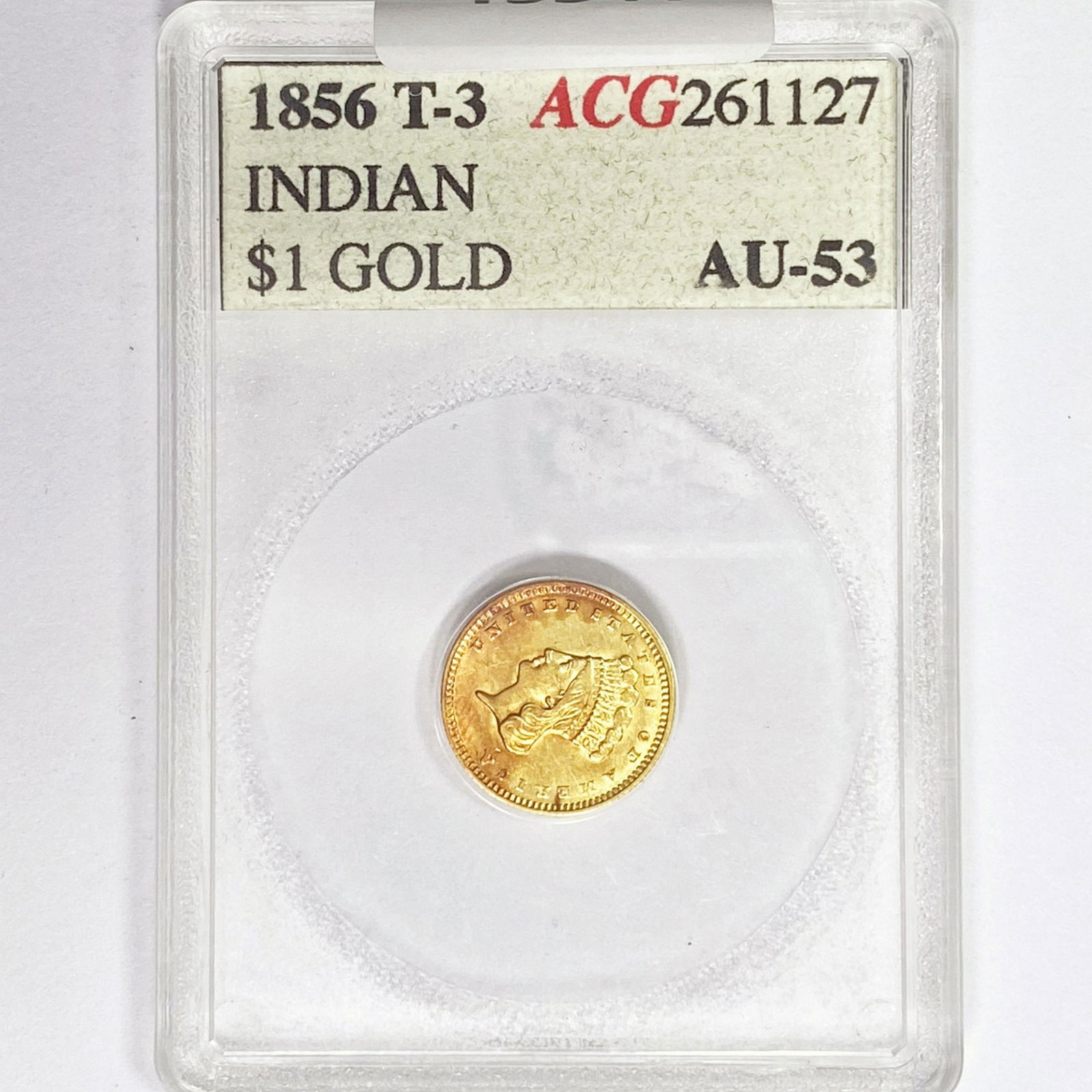 1856 Rare Gold Dollar ACG AU53 Ty 3 (1 of 2)