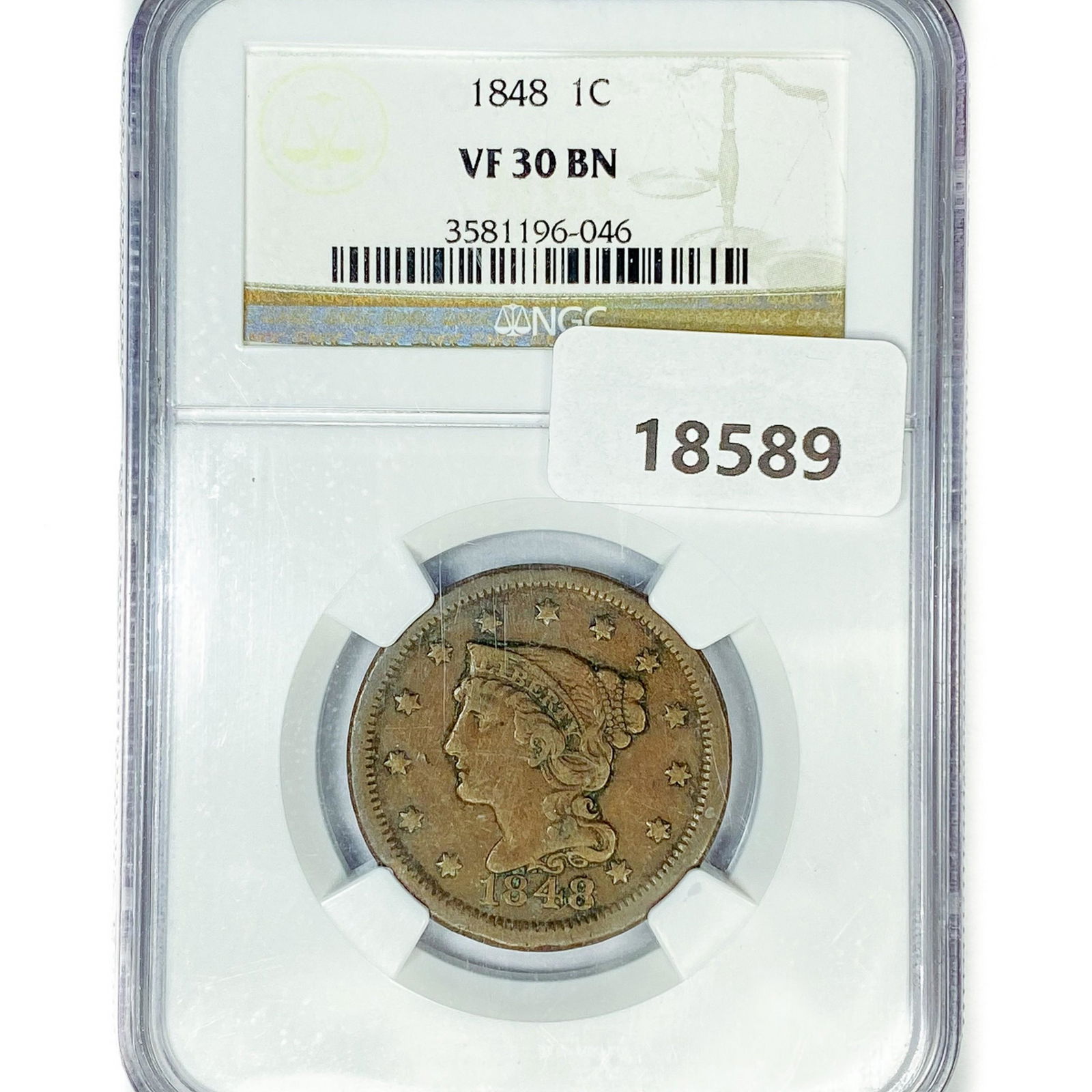 1848 Large Cent NGC VF30 BN (1 of 2)