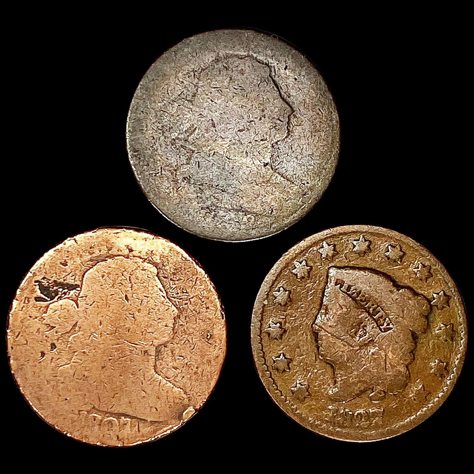 (3) Large Cents (1807, 1802, 1827) NICELY CIRCULA (1 of 2)
