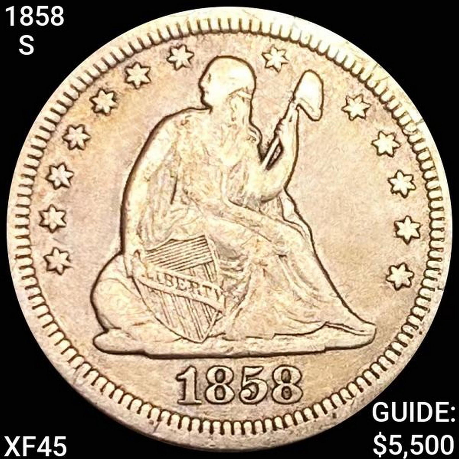 1858-S Seated Liberty Quarter LIGHTLY CIRCULATED (1 of 2)