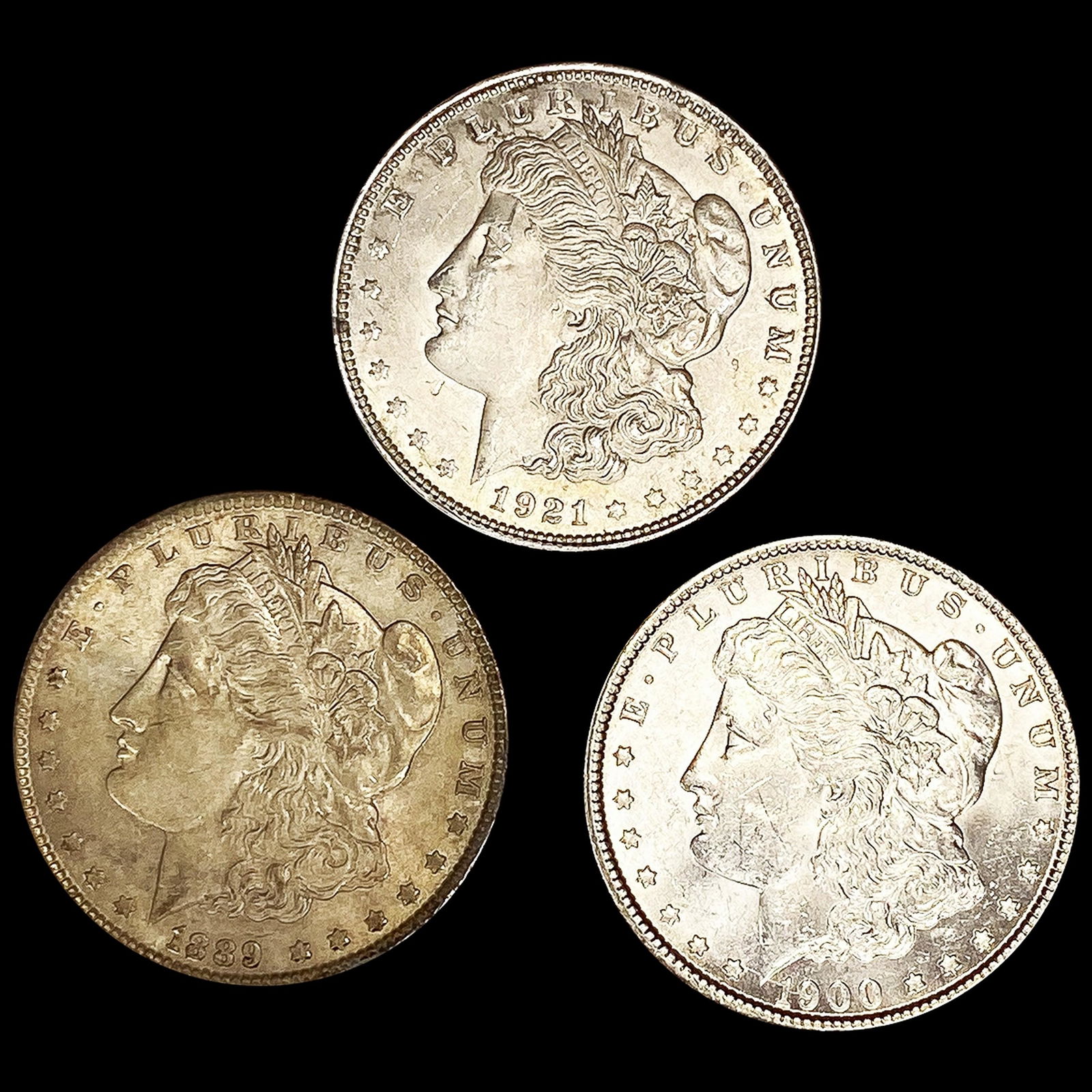 (3) Morgan Silver Dollars (1889, 1900, 1921) UNCI (1 of 2)