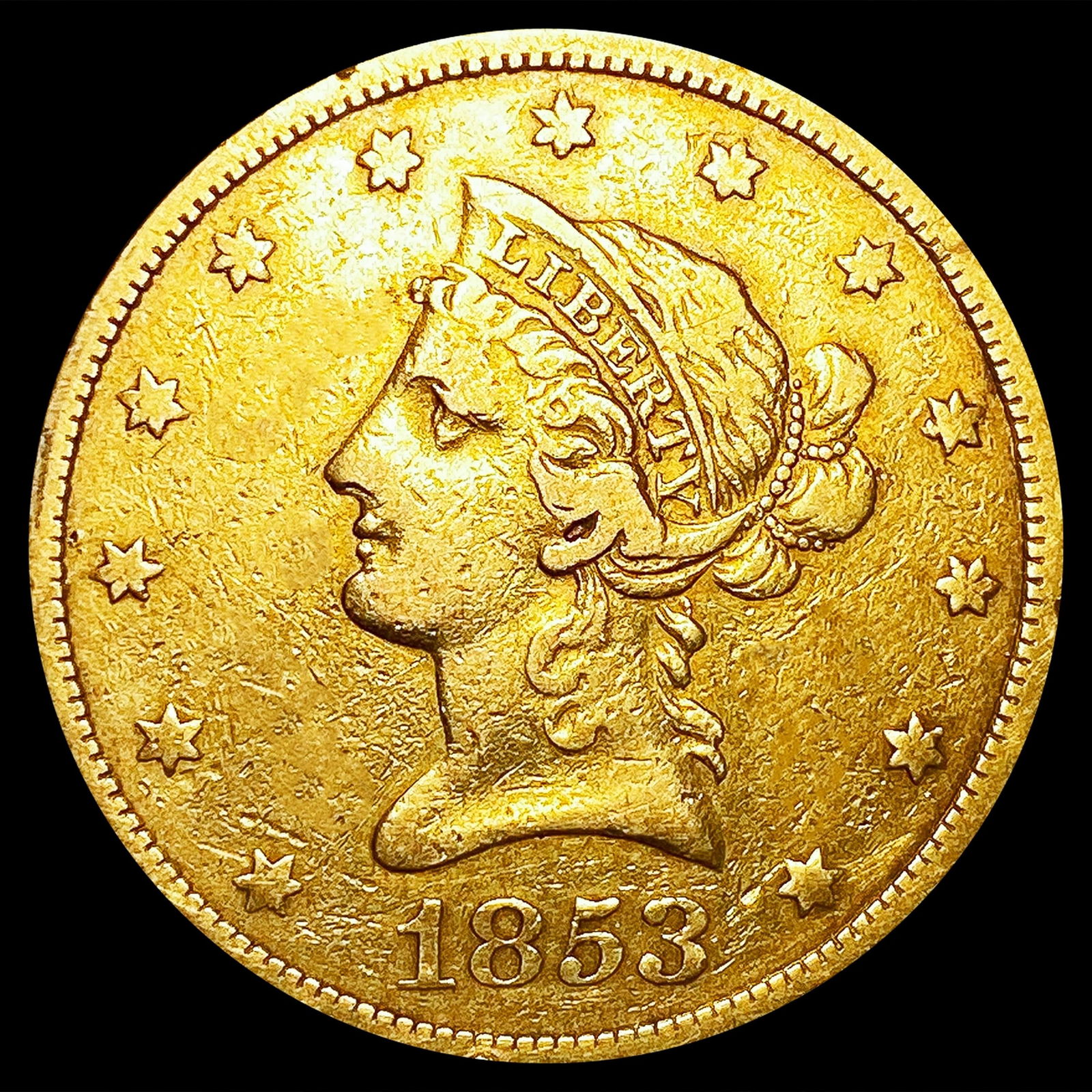 1853 $10 Gold Eagle CLOSELY UNCIRCULATED (1 of 2)