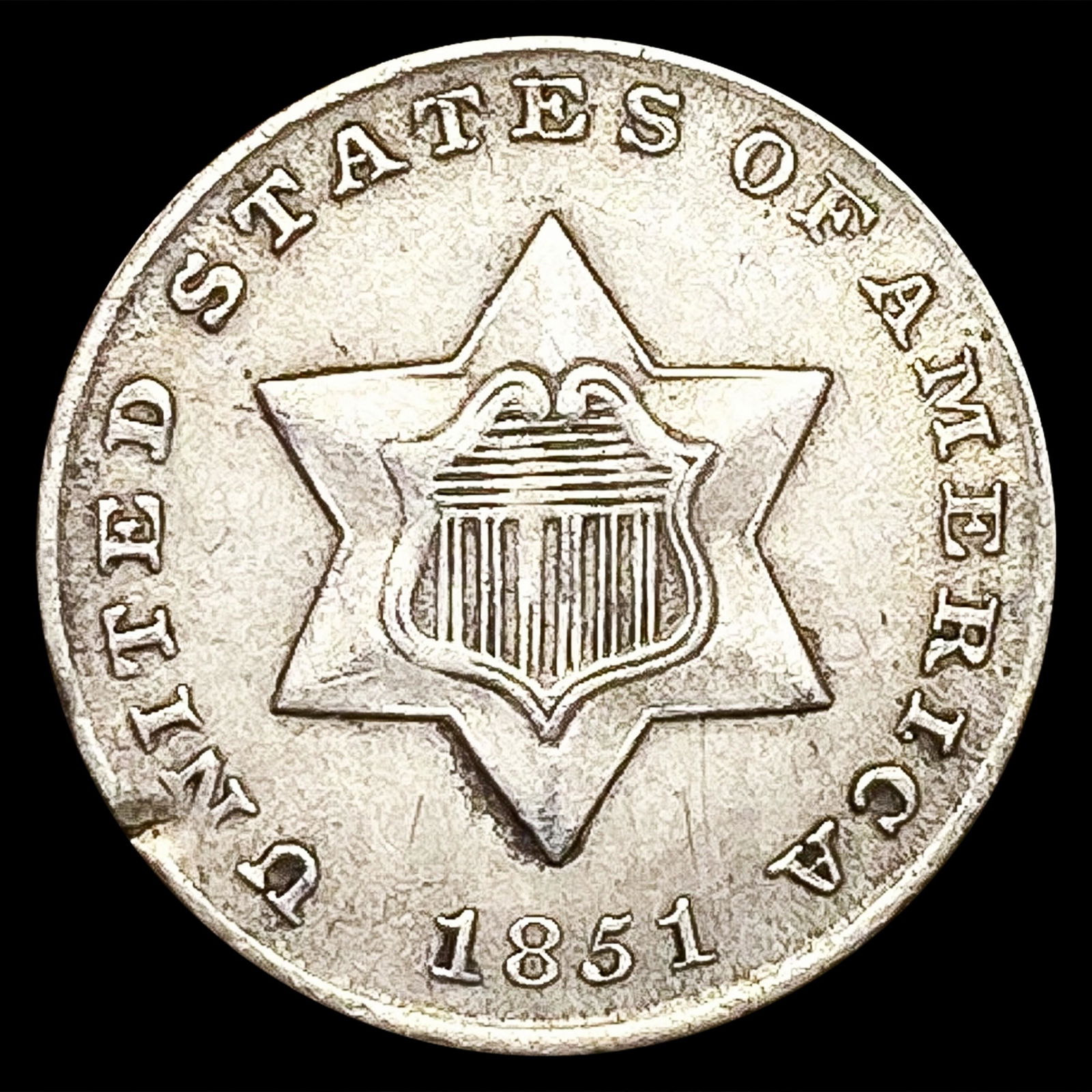 1851 Silver Three Cent CLOSELY UNCIRCULATED (1 of 2)