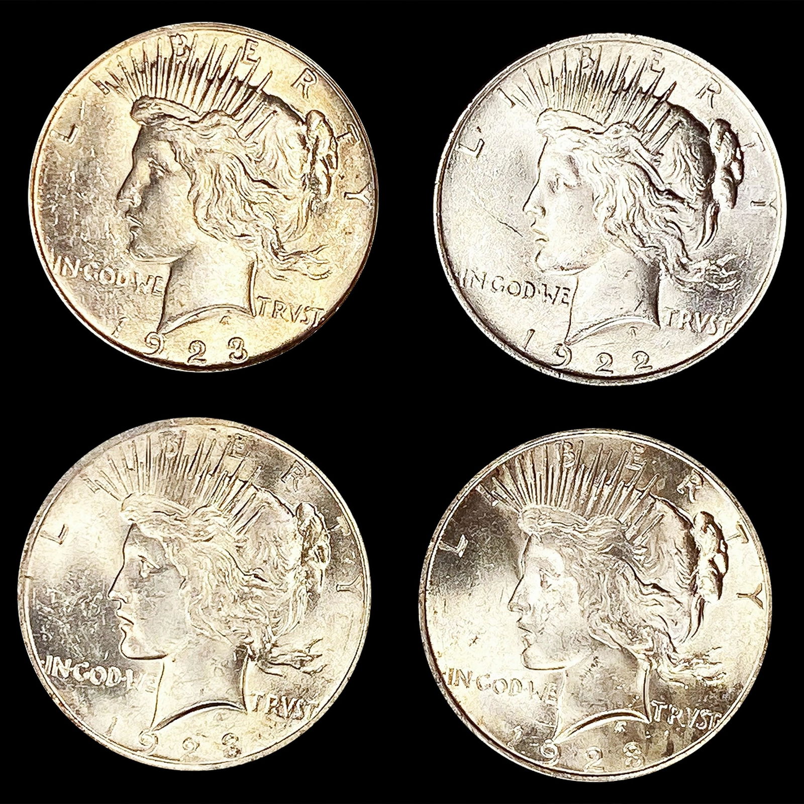 (4) Peace Silver Dollars (1922, (3) 1923) UNCIRCU (1 of 2)