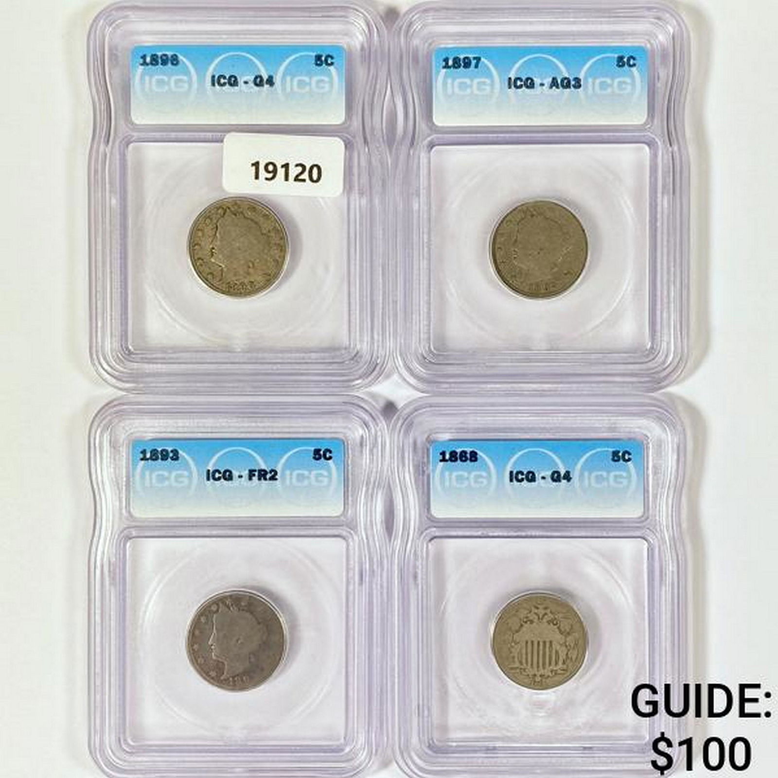 1868-1897 Set (4) 3 Victory, 1 Sheild Nickels ICG (1 of 2)