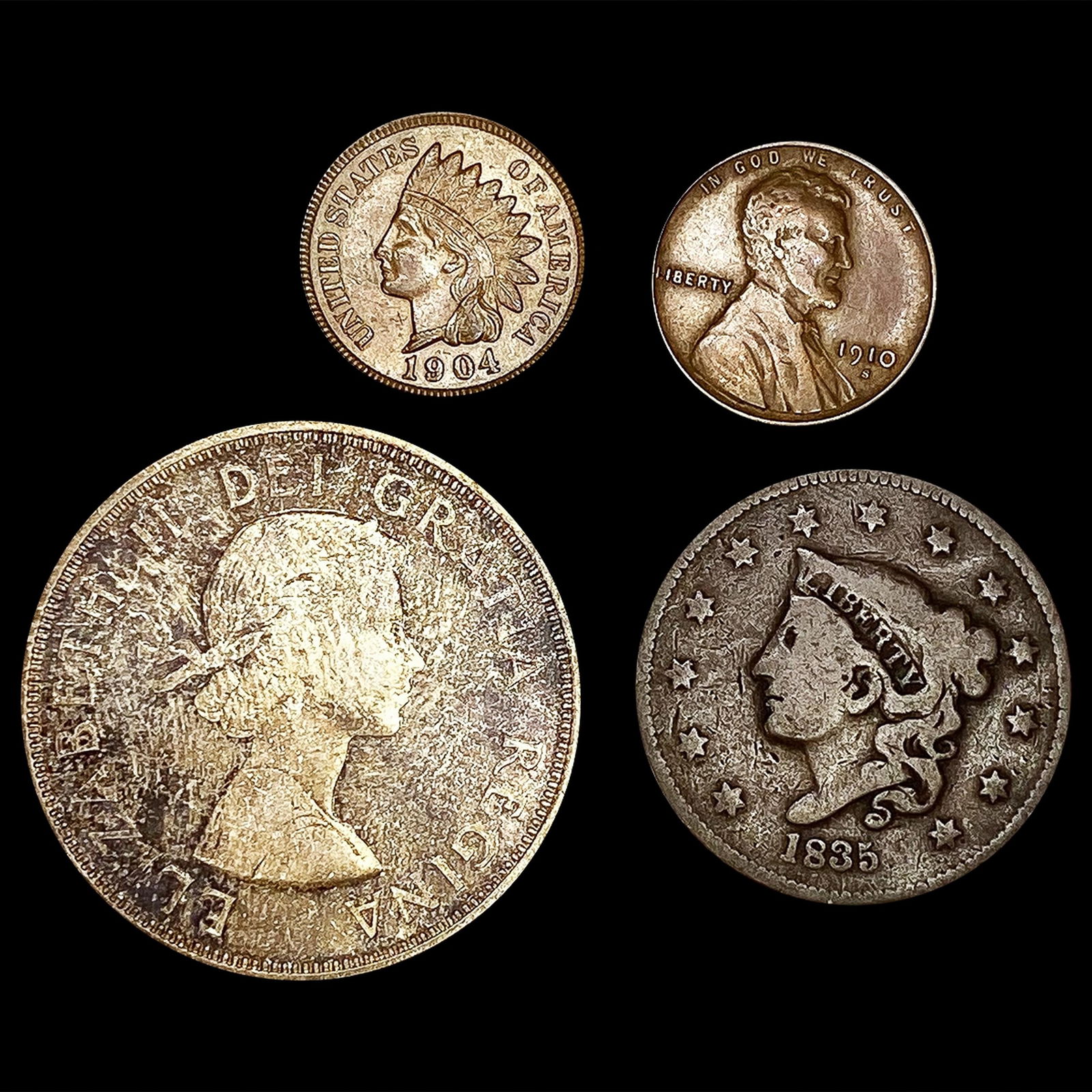 (4) Misc Coins (1834, 1864, 1904, 1910-S) NICELY (1 of 2)