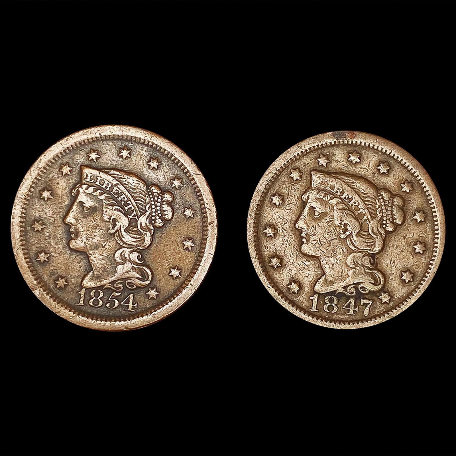 (2) Large Cents (1847, 1854) NICELY CIRCULATED (1 of 2)