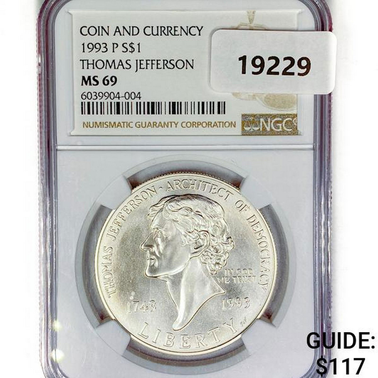 1993-P Jefferson Silver Dollar NGC MS69 (1 of 2)