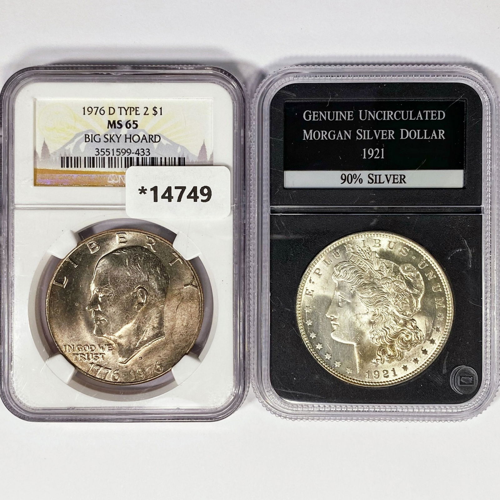 1976-D, 1921 (2) Ike (Ty 2) & Morgan Silver Dollar (1 of 2)