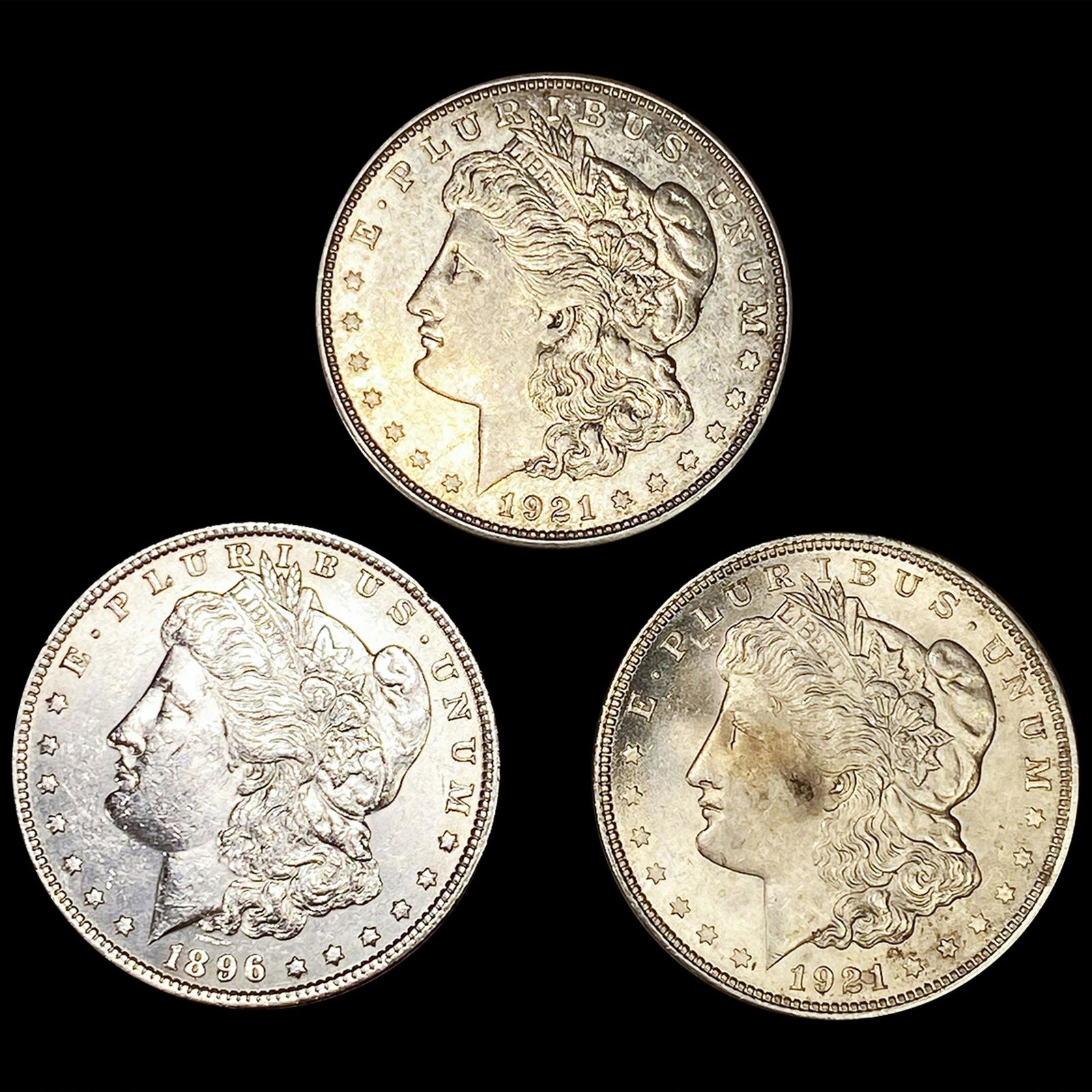 (3) Morgan Silver Dollars (1896, (2) 1921) UNCIRC (1 of 2)