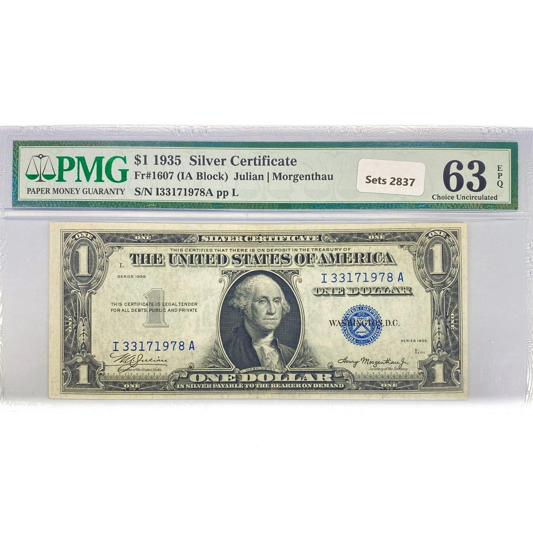 1935 $1 Silver Cert. PMG Ch UNC 63 (1 of 2)