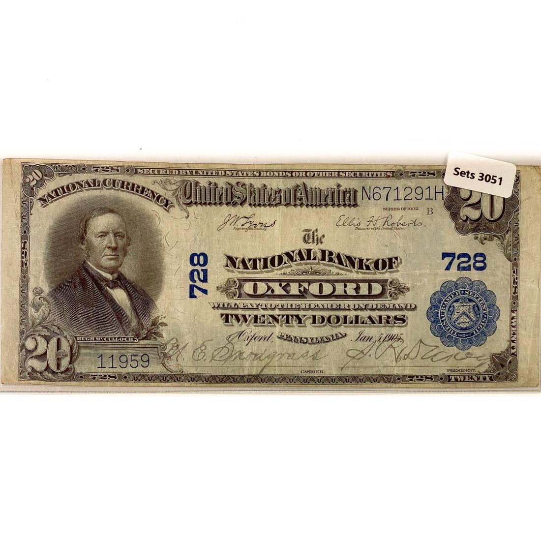 1902 LG Bank of Oxford, PA $20 Legal Tender Note (1 of 2)