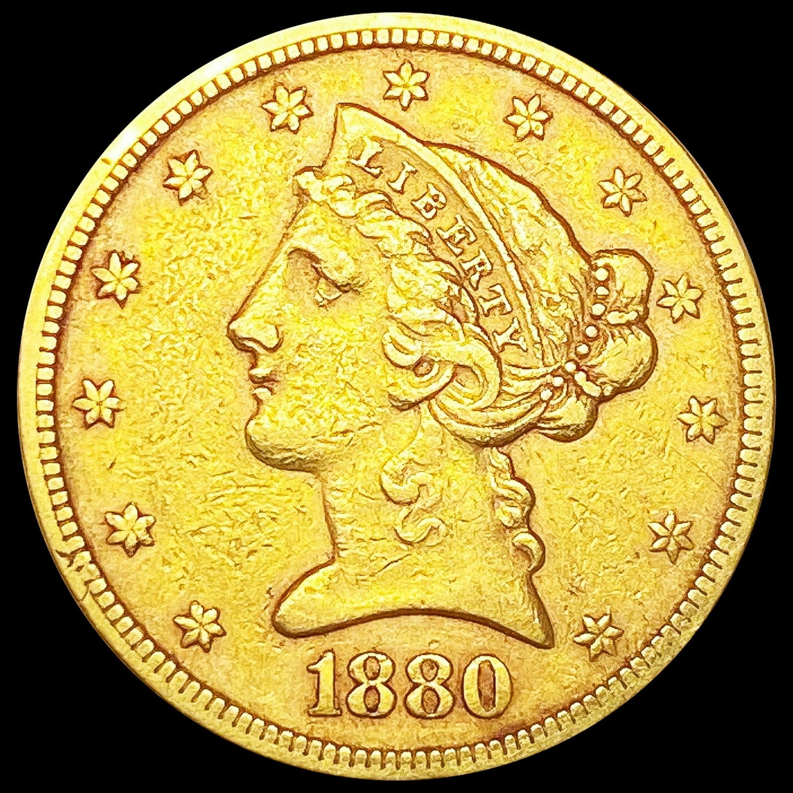 1880 $5 Gold Half Eagle ABOUT UNCIRCULATED (1 of 2)