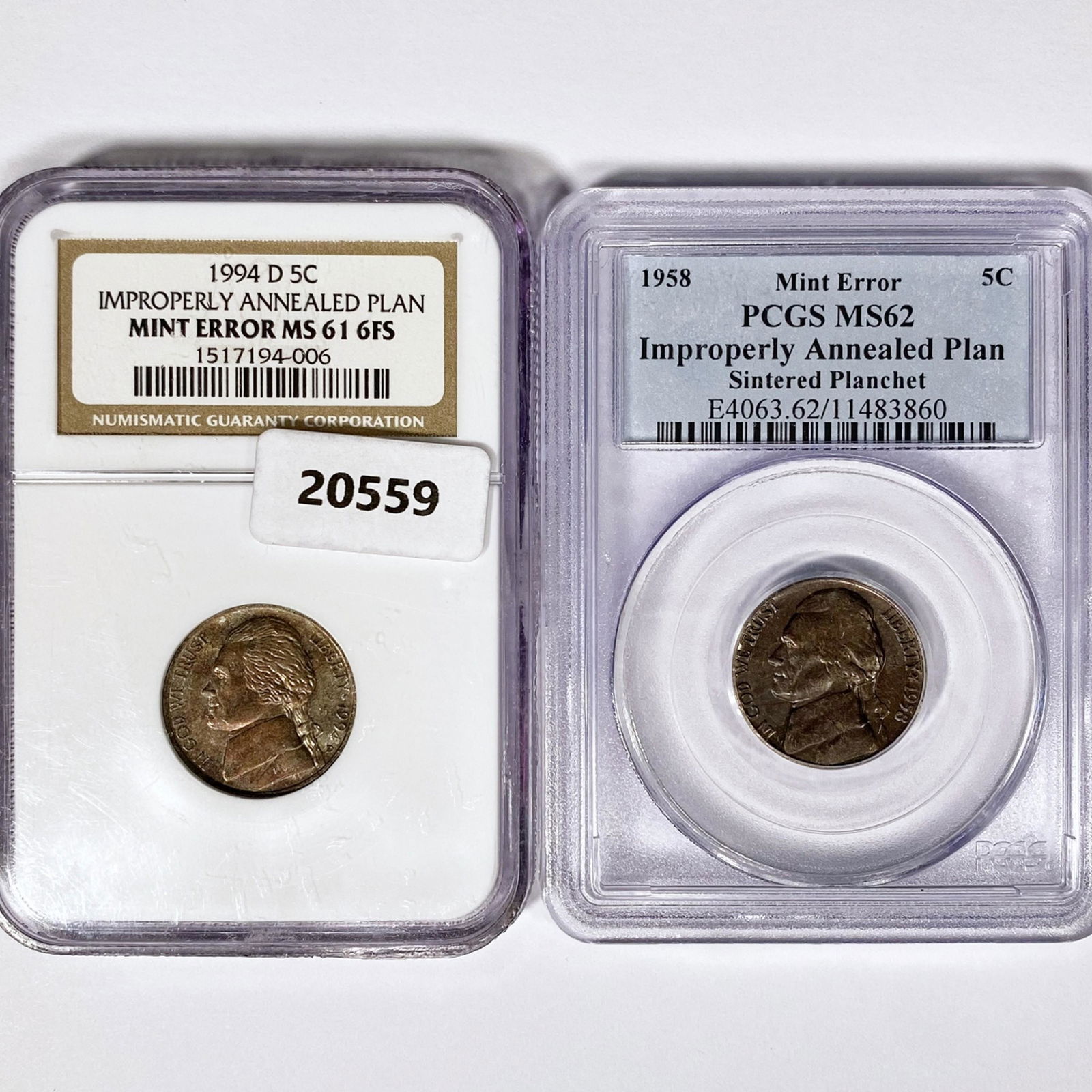 1958,1994-D Set (2) Jefferson Nickel MS Mint Erro (1 of 2)