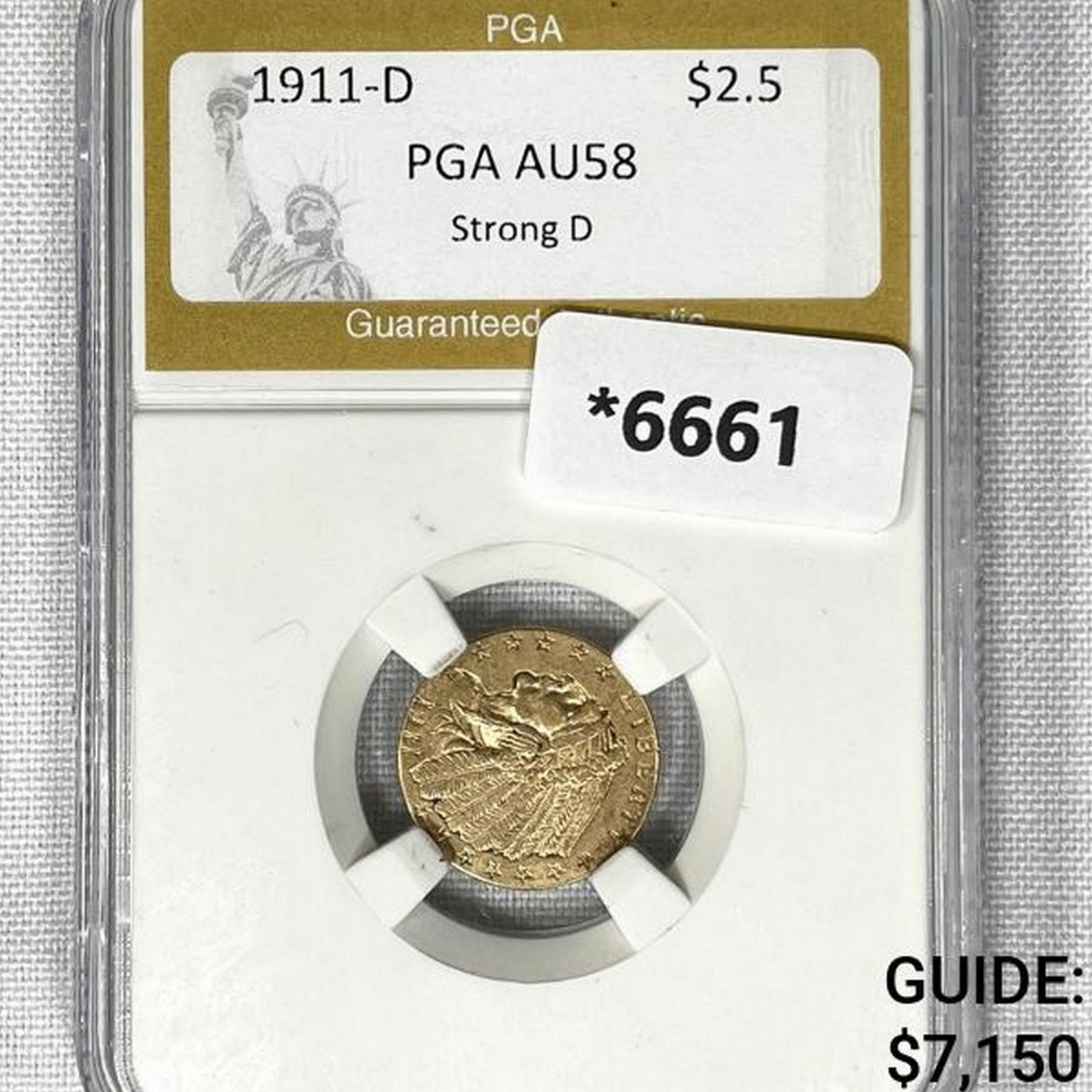 1911-D $2.50 Gold Quarter Eagle PGA AU58 Strong D (1 of 2)