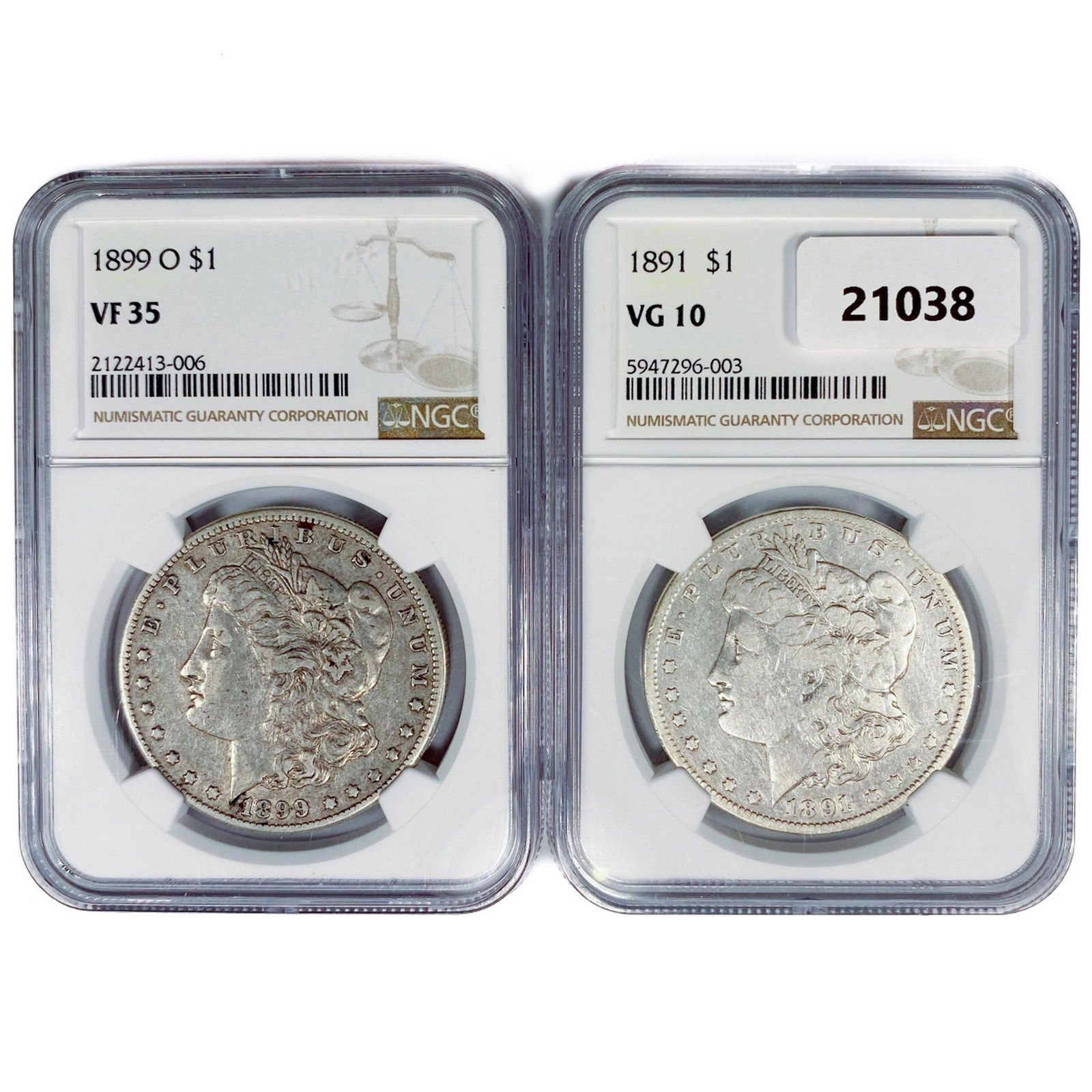 1891, 1899-O Set (2) Morgan Silver Dollar NGC (1 of 2)