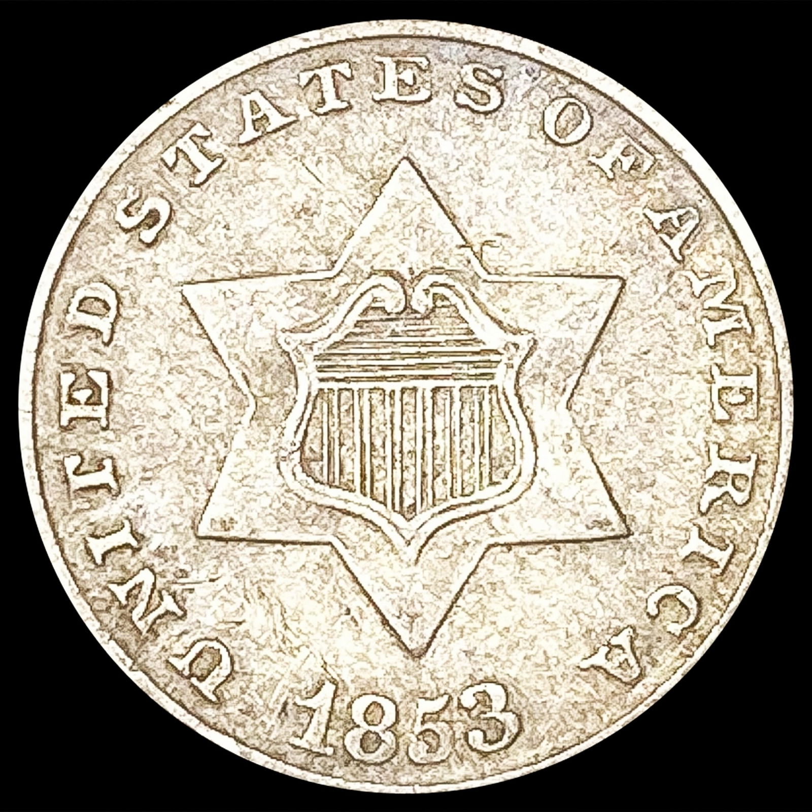 1853 Silver Three Cent CLOSELY UNCIRCULATED (1 of 2)