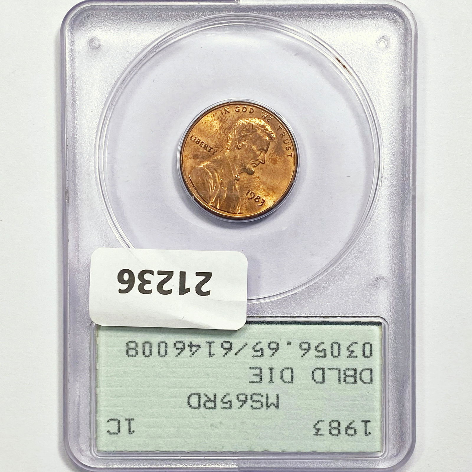 1983 Lincoln Memorial Cent PCGS MS65 RD, Dbl Die (1 of 2)