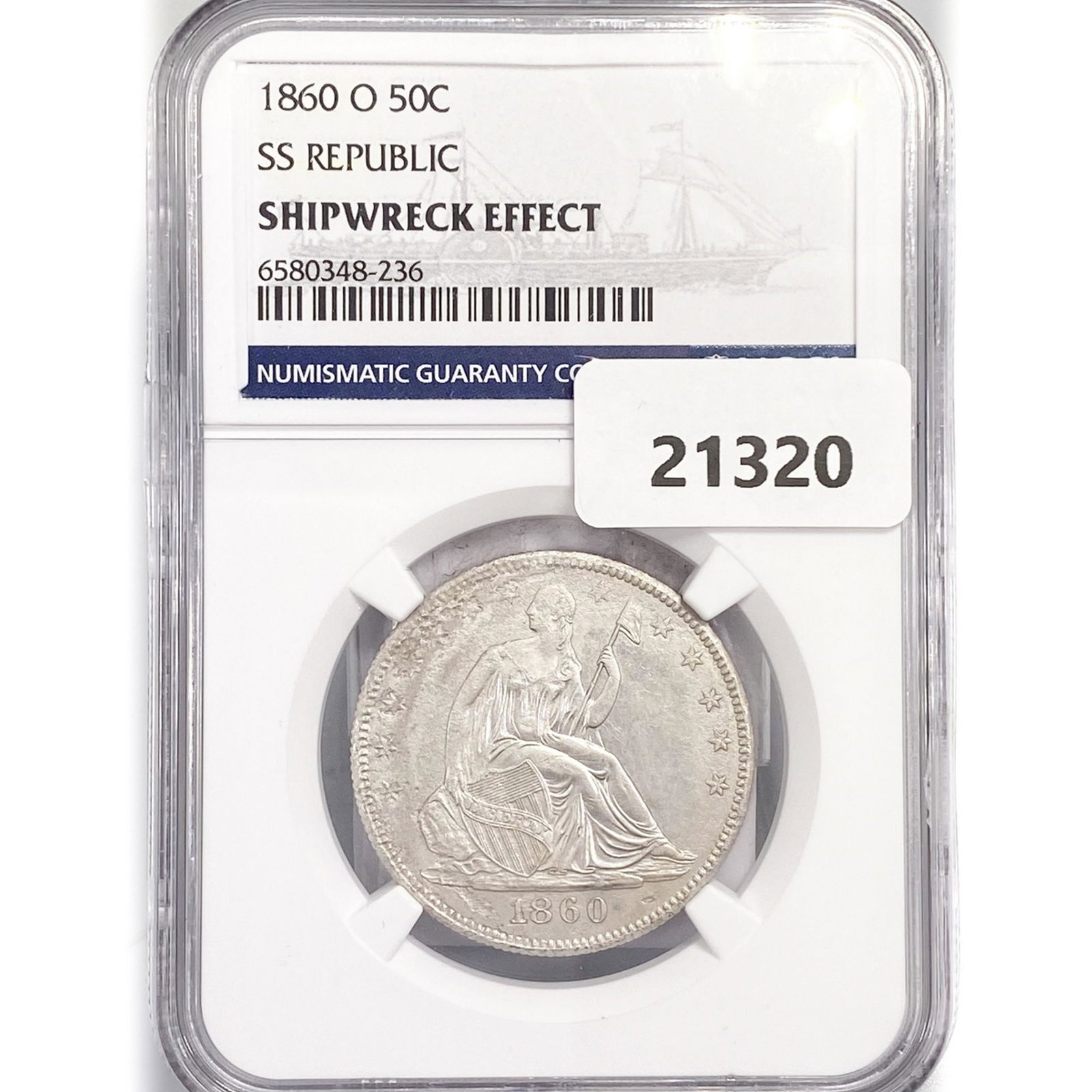 1860-O Seated Lib. 50C NGC Shipwreck SS Rep Bx Set: 1860-O Seated Lib. 50C NGC Shipwreck SS Rep Bx Set