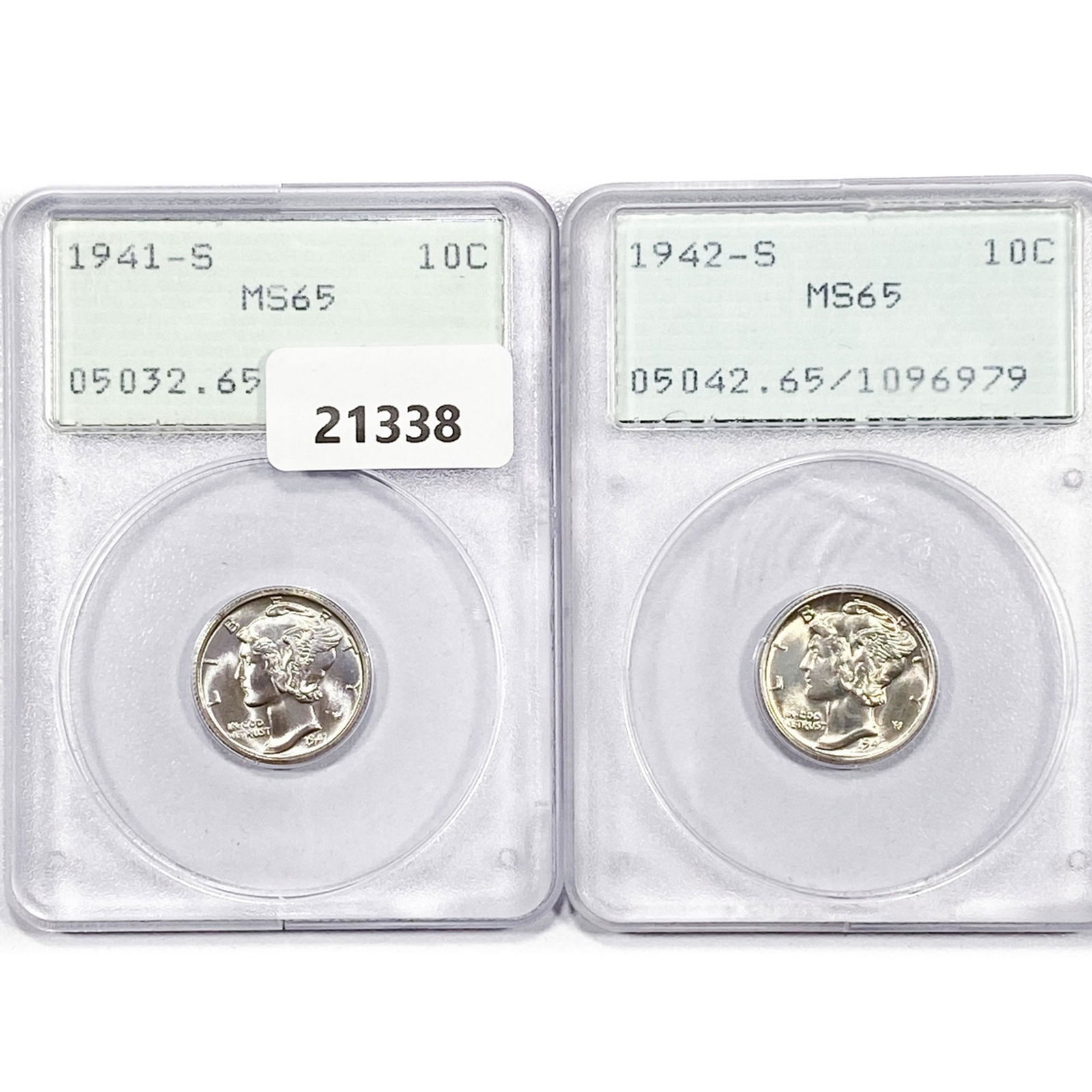 (1941,1942)-S (2) Mercury Silver Dime PCGS MS65 (1 of 2)