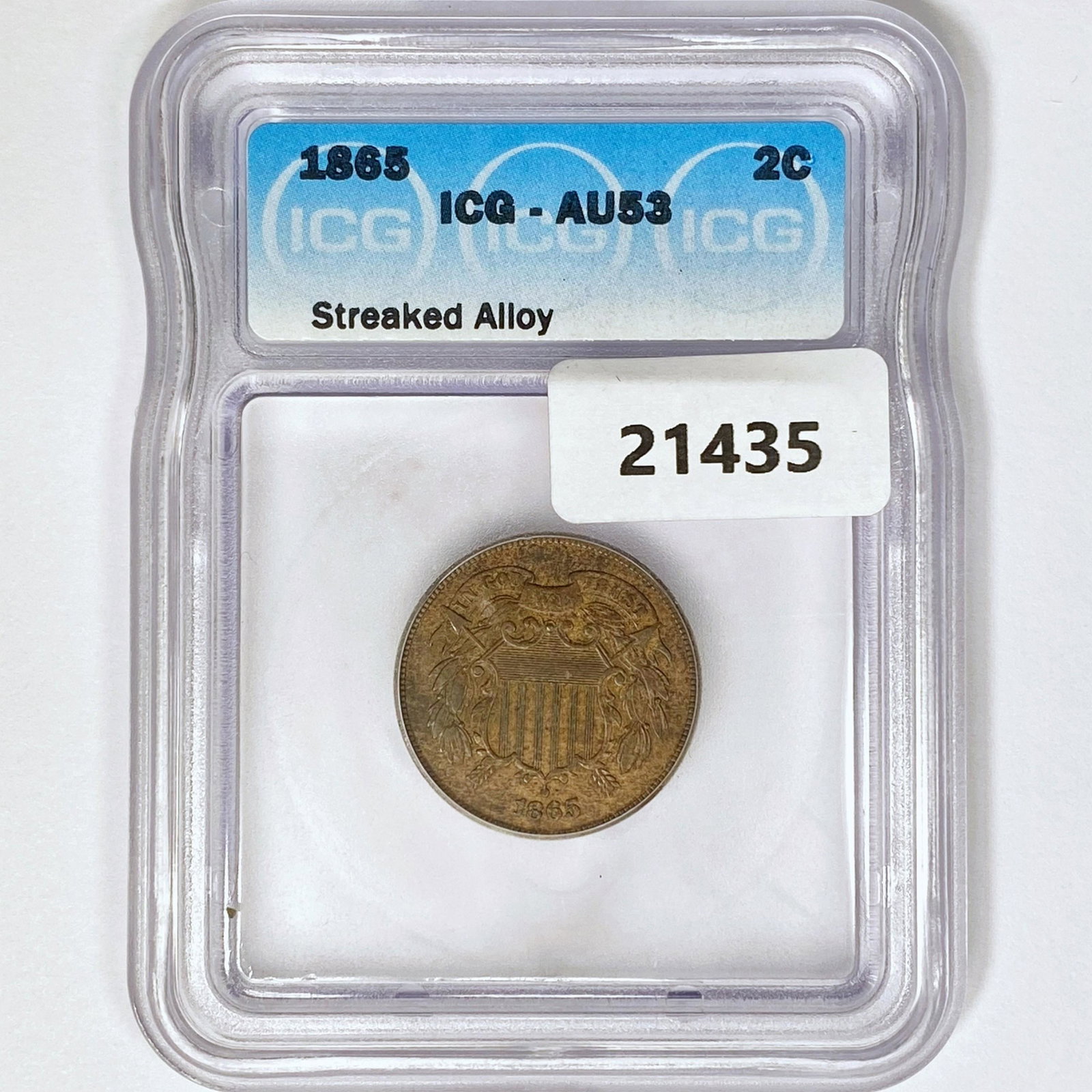 1865 Two Cent Piece ICG AU53 Streaked Alloy (1 of 2)