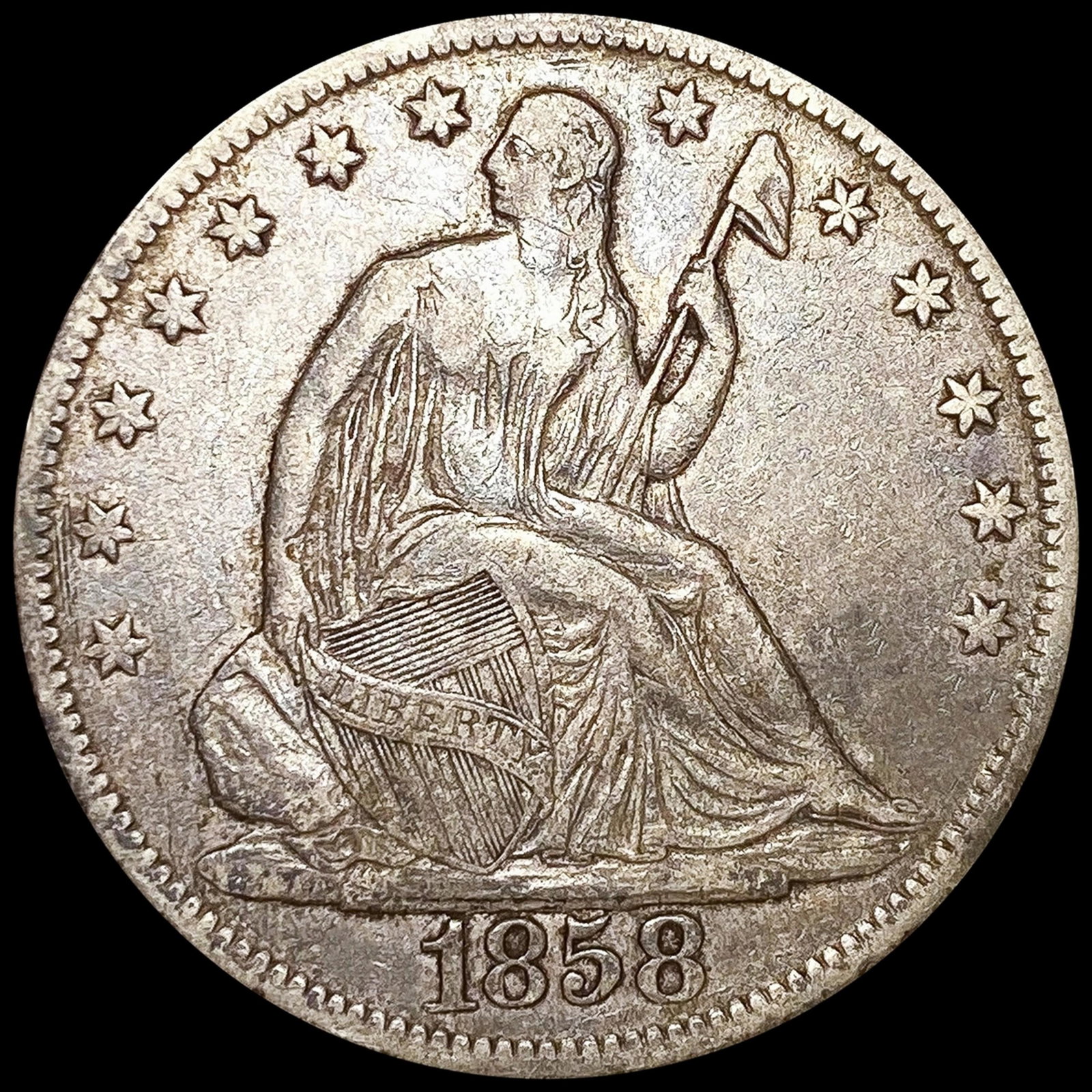 1858/0 Seated Liberty Half Dollar LIGHTLY CIRCULAT: 1858/0 Seated Liberty Half Dollar LIGHTLY CIRCULAT