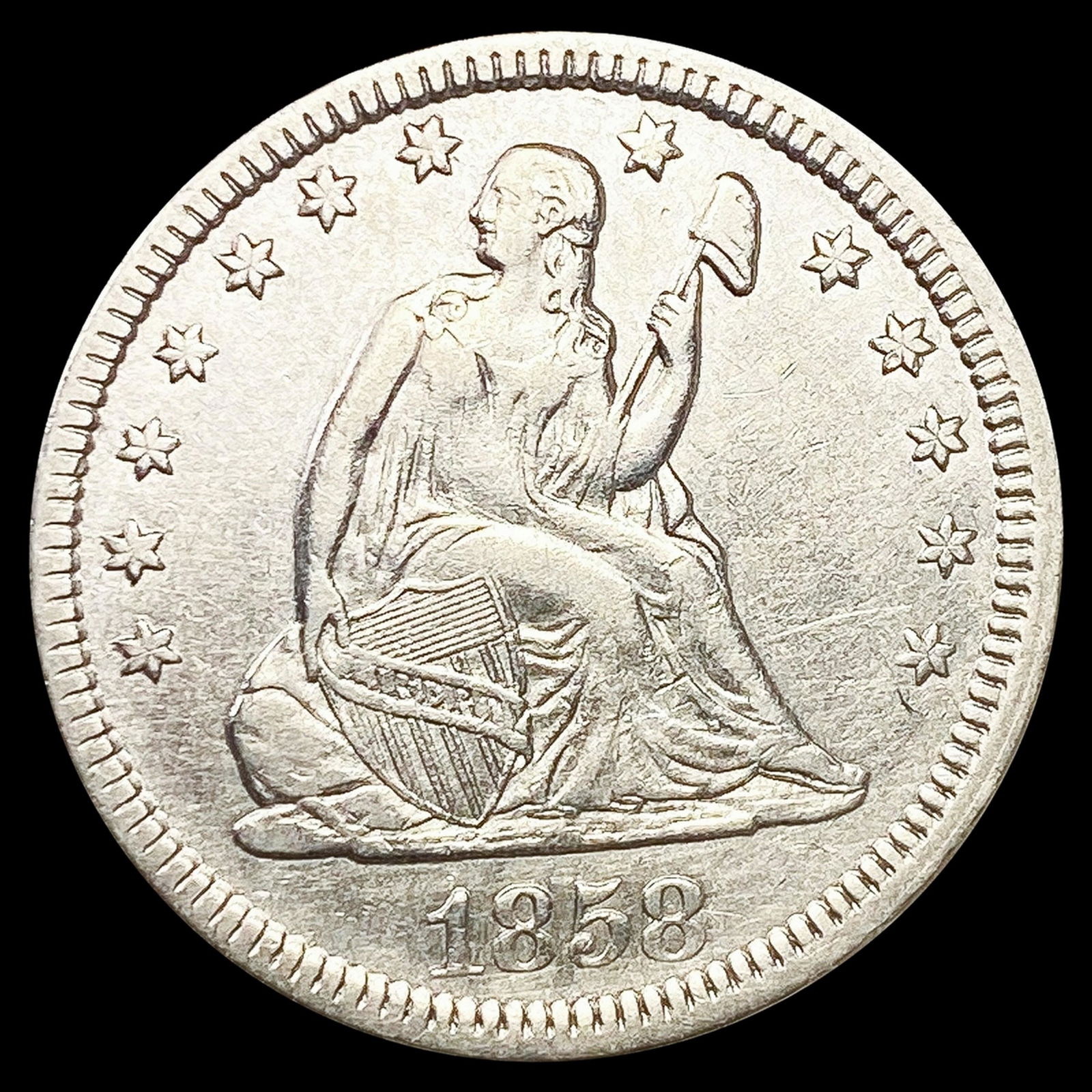 1858 Seated Liberty Quarter NEARLY UNCIRCULATED (1 of 2)