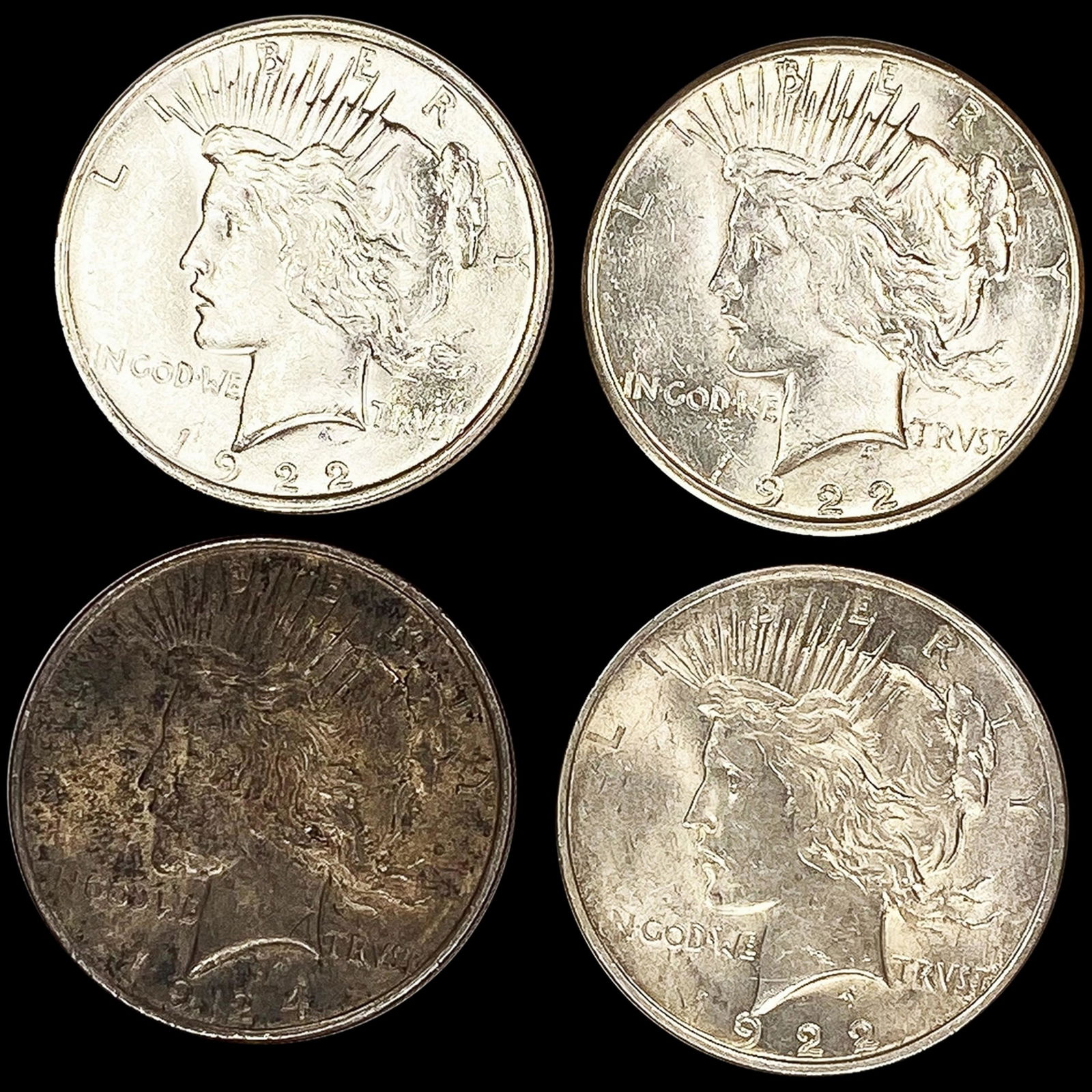 (4) Peace Dollars ((2) 1922, 1922-S, 1924) CLOSEL (1 of 2)