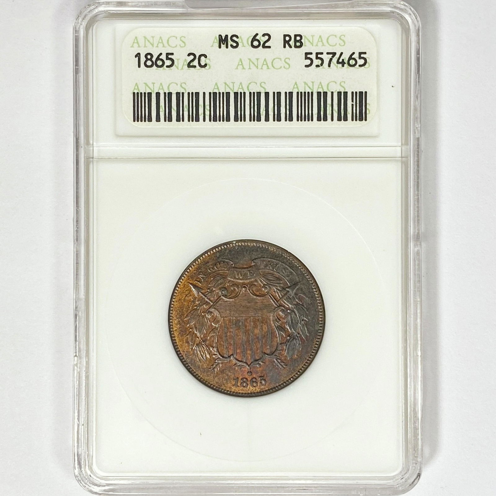 1865 Two Cent Piece ANACS MS62 RB (1 of 2)