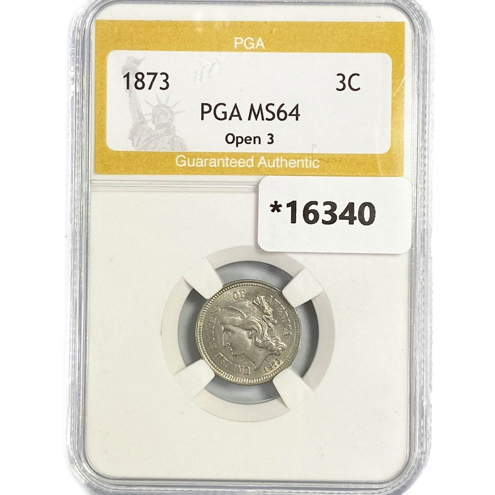 1873 Nickel Three Cent PGA MS64 Open 3 (1 of 2)