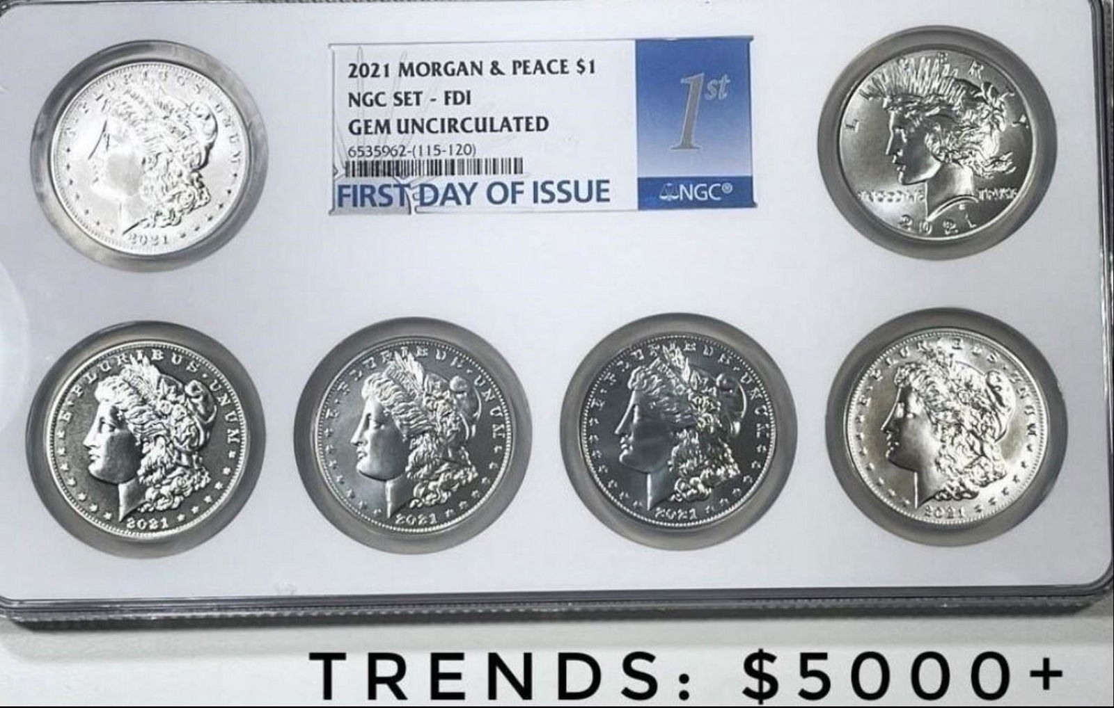 2021 Morgan & Peace Dollar 6 Coin NGC GEM UNC (1 of 2)
