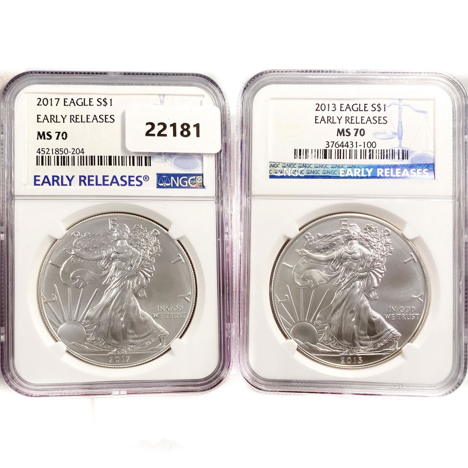 2017, 2013 (2) American Silver Eagle NGC MS70 (1 of 2)