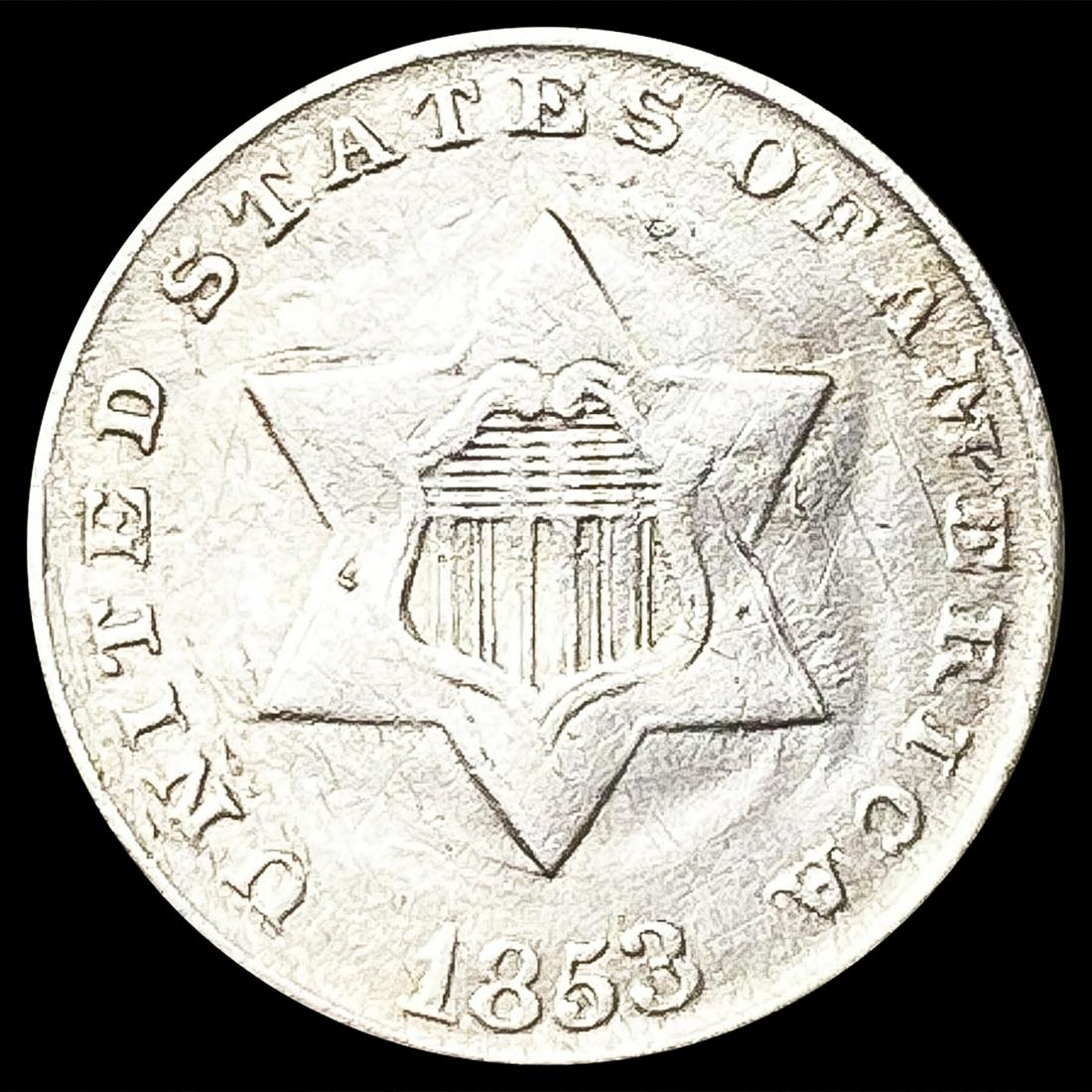 1853 Silver Three Cent CLOSELY UNCIRCULATED (1 of 2)