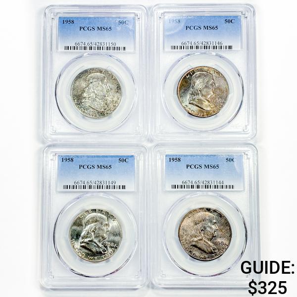 1958 Set (4) Franklin Half Dollar PCGS MS65 (1 of 2)