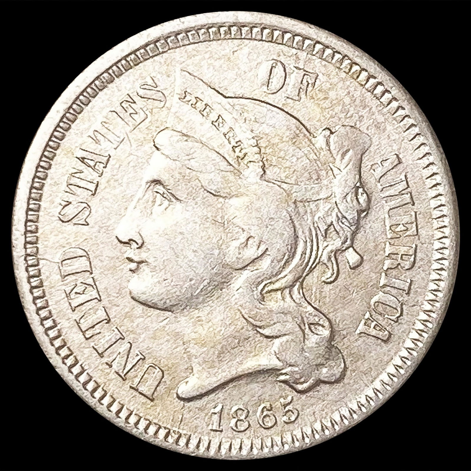 1865 Nickel Three Cent NEARLY UNCIRCULATED (1 of 2)