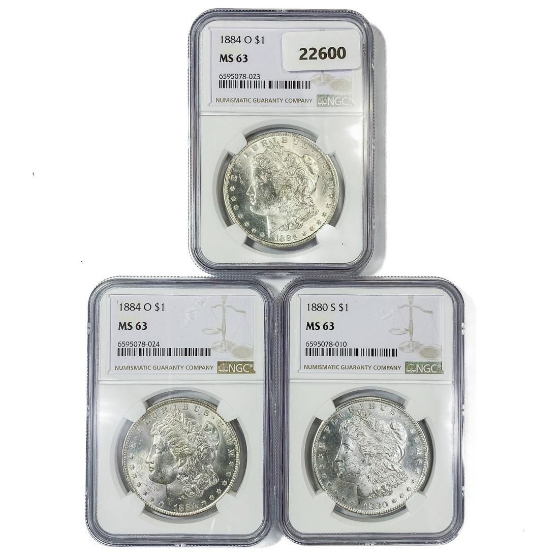 1884-0 (2), 1880-S Set (3) Morgan Dollars NGC (1 of 2)