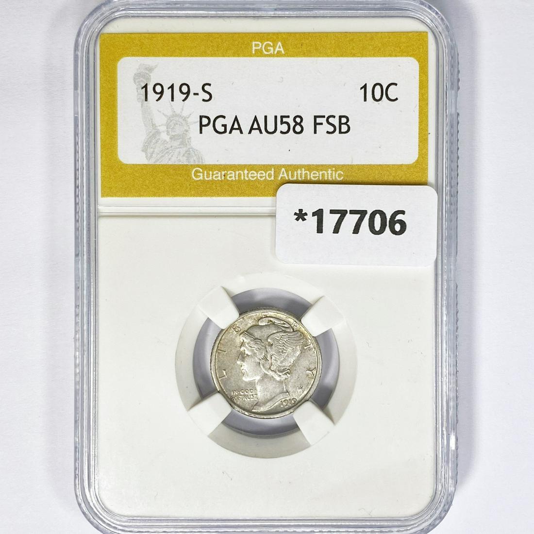 1919-S Mercury Silver Dime PGA AU58 FSB (1 of 2)