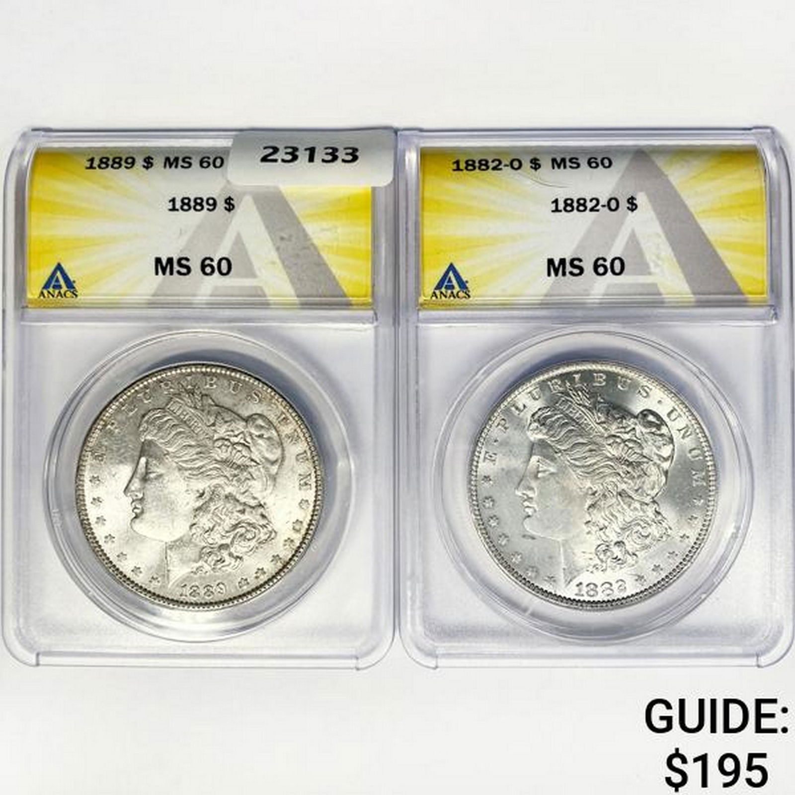1889, 1882-O Set (2) Morgan Dollars ANACS MS60 (1 of 2)