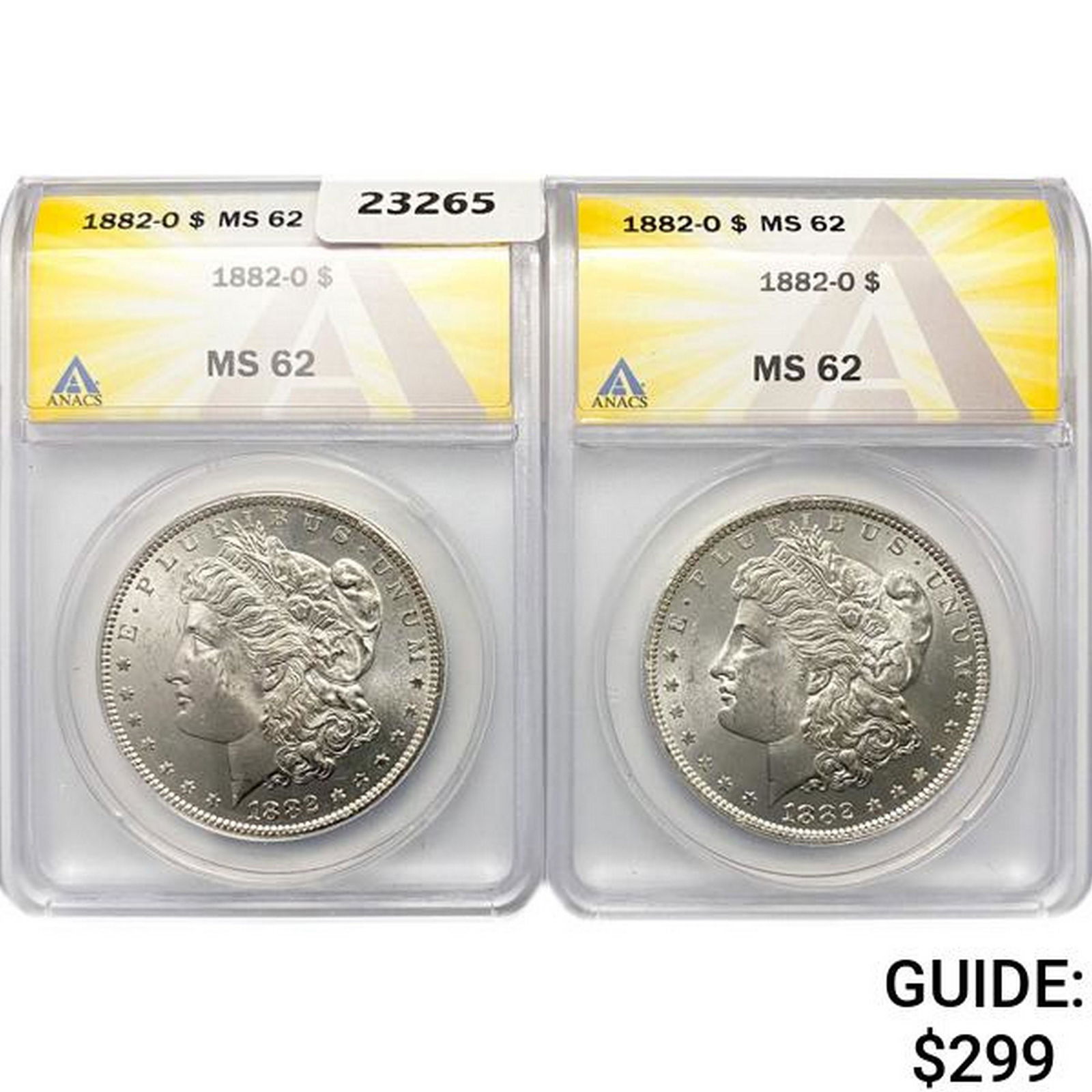 1882-O Set (2) Morgan Silver Dollar ANACS MS62 (1 of 2)