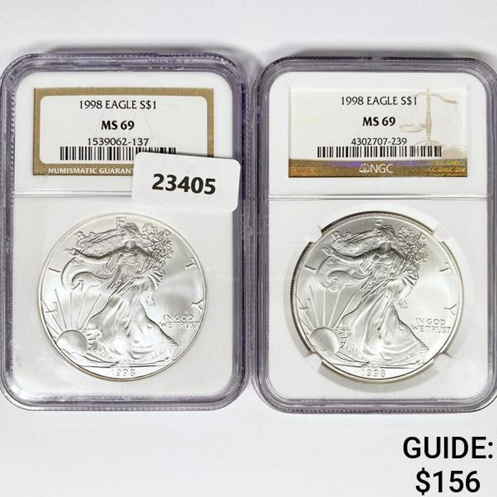 1998 Set (2) American Silver Eagles NGC MS69 (1 of 2)